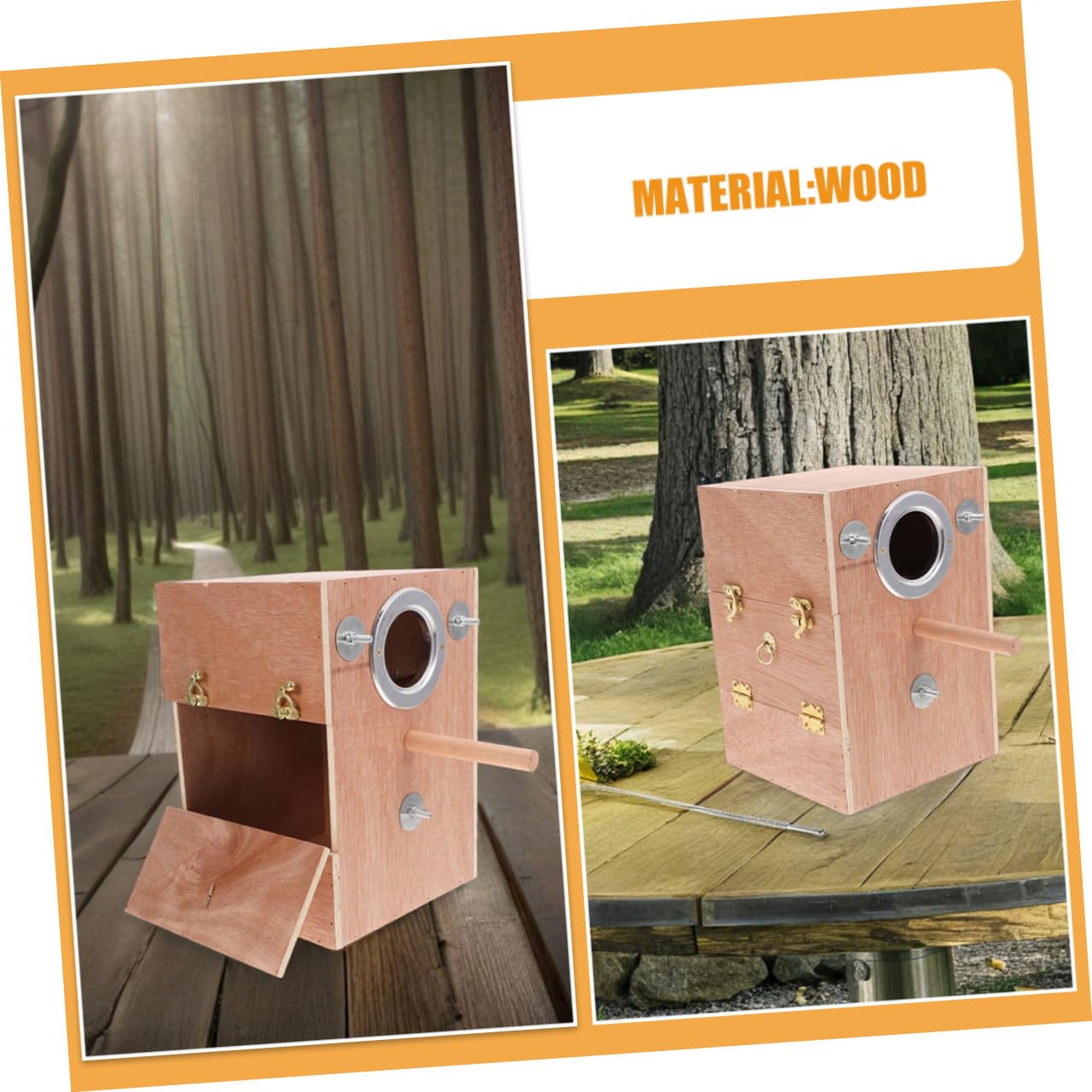 SHINEOFI Caja de Anidación para Periquitos de Madera con Soporte Colgante Exterior Nido Cálido y Seguro para Cría de Agapornis Ninfas Periquitos y Conures Diseño Que Ahorra Espacio para
