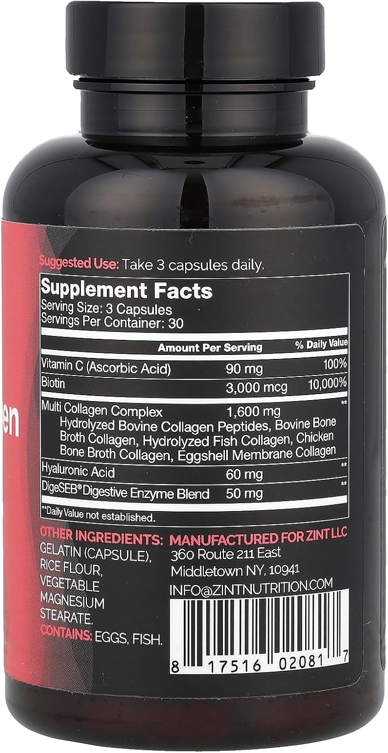 Zint Multi Collagen Pills - Collagen Supplements for Hair, Skin, Nails & Joint Health - Hydrolyzed Collagen Supplement with Type I, II, III, V, X Collagen Peptides, 90 Count - Image 2
