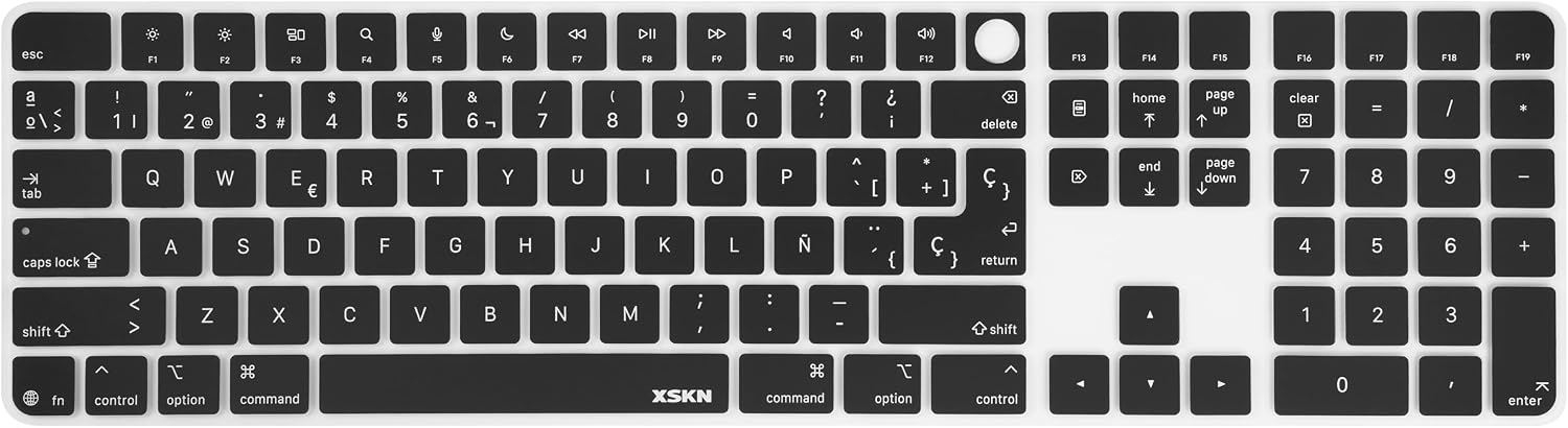 XSKN Spanish Letter Black Keyboard Cover Skin Fits for Apple 2024 iMac M4 Chip Magic Keyboard with Touch ID and Numeric Keypad A3119