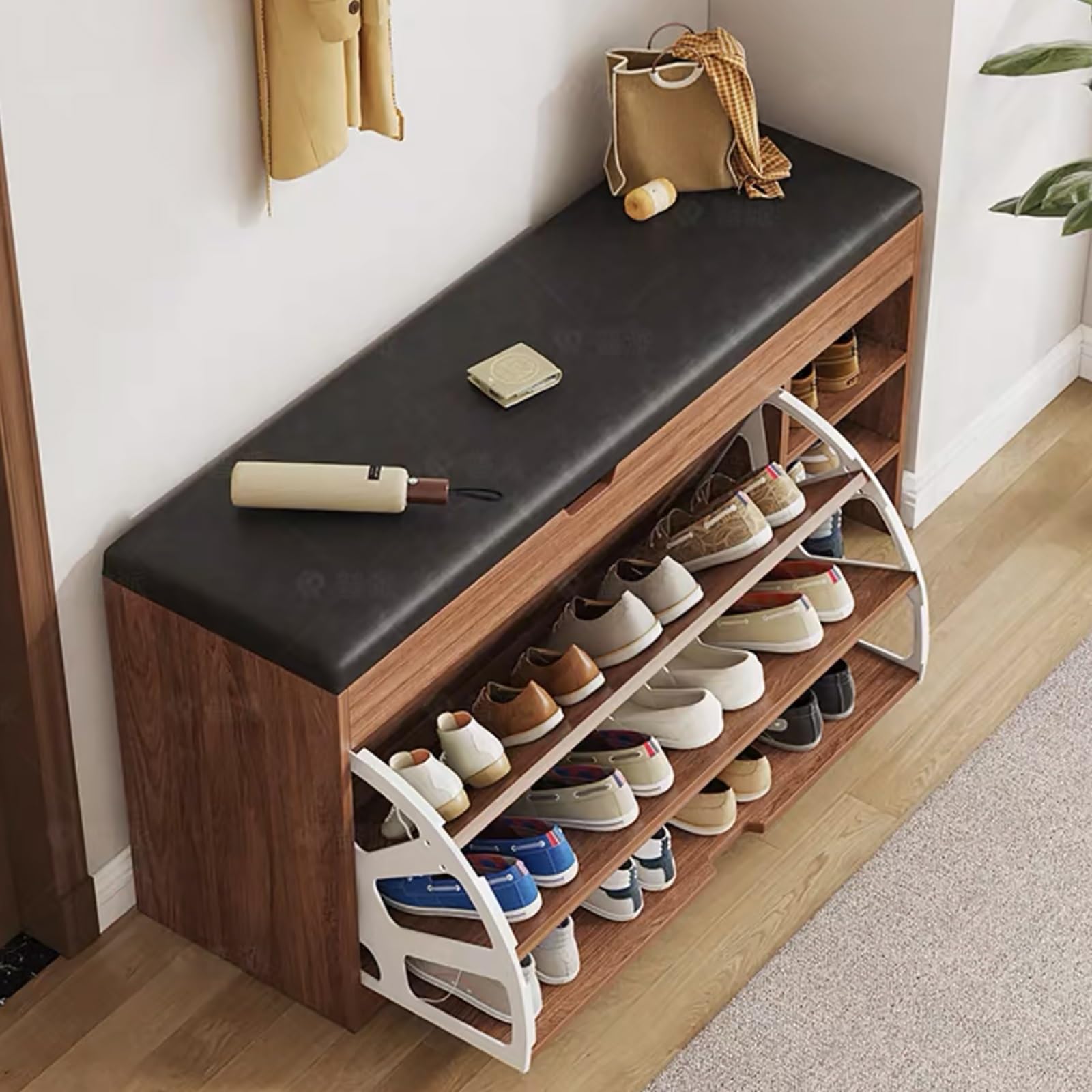 WJFTODAY Modern Shoe Storage Cabinet with Flip Doors Stylish Entryway & Hallway Shoe Rack Bench for Bedroom & Living Room Space Saving Home Storage Solution