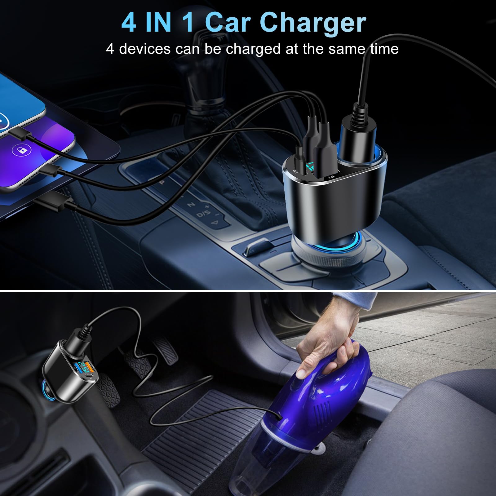 Caricabatteria da auto USB C da 152 W, adattatore per accendisigari multi USB, compatibile con iPhone15/14/13/12/11 Pro Max