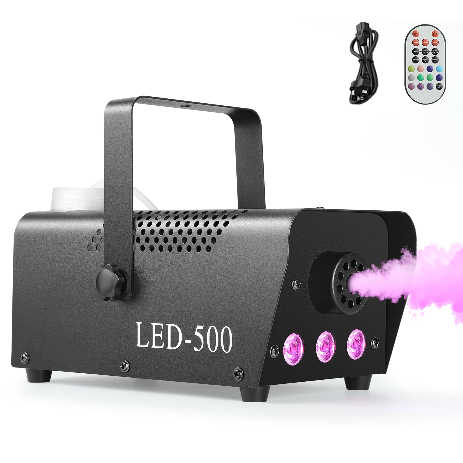 Fog Machine 500W with 14 Color RGB LED Lights and Auto Mode, 2000CFM Smoke Machine Fog with Wireless Remote Control for Parties Indoor Outdoor Wedding DJ Stage Halloween, Black
