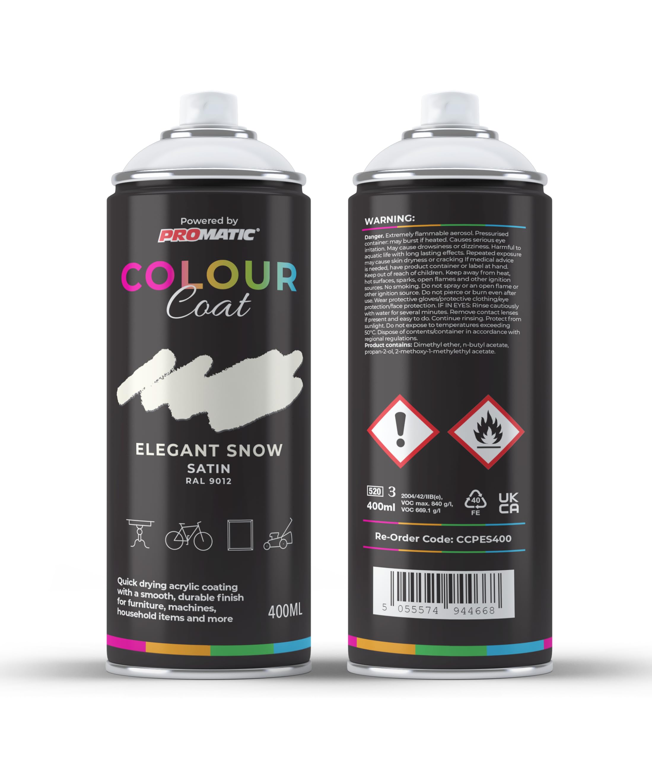 Colour Coat Pro-Matic Elegant Snow Cleanroom White Satin RAL 9012 Aerosol Spray Paint 400ml (1)
