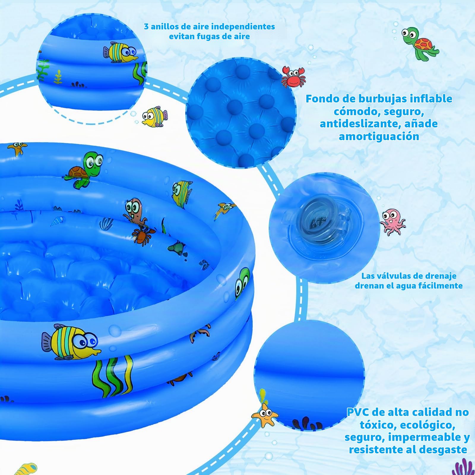Piscina Hinchable Infantil ø 100 cm, Piscina Inflable, Piscina Hinchable, Piscina para Jardín Trasero Interior