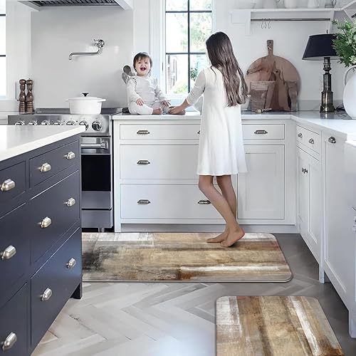Miniatura 14 de MAYHMYO Juego de 2 tapetes de cocina de arte abstracto azul y gris, antideslizantes, lavables, 17 x 48 pulgadas + 17 x 24 pulgadas, juego de 2
