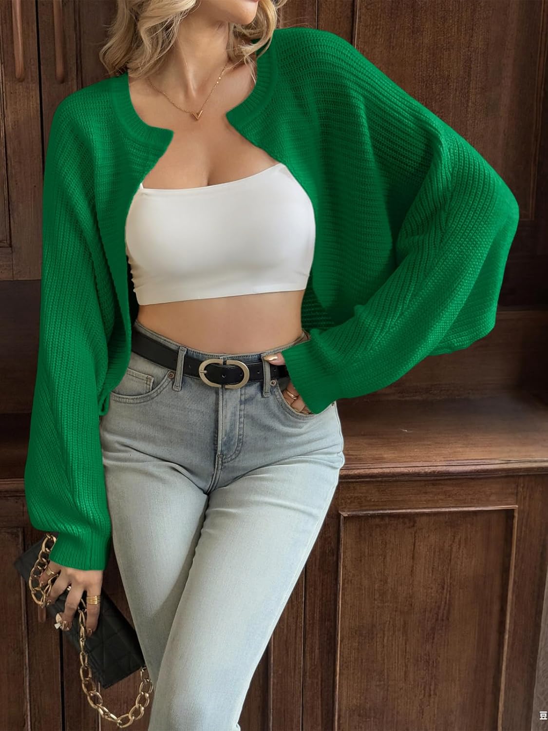 Yousify Women's Bolero Shrug Sweater Open Front Cropped Cardigans Knit Fall Trendy Casual Long Sleeve Y2K Tops - Image 5