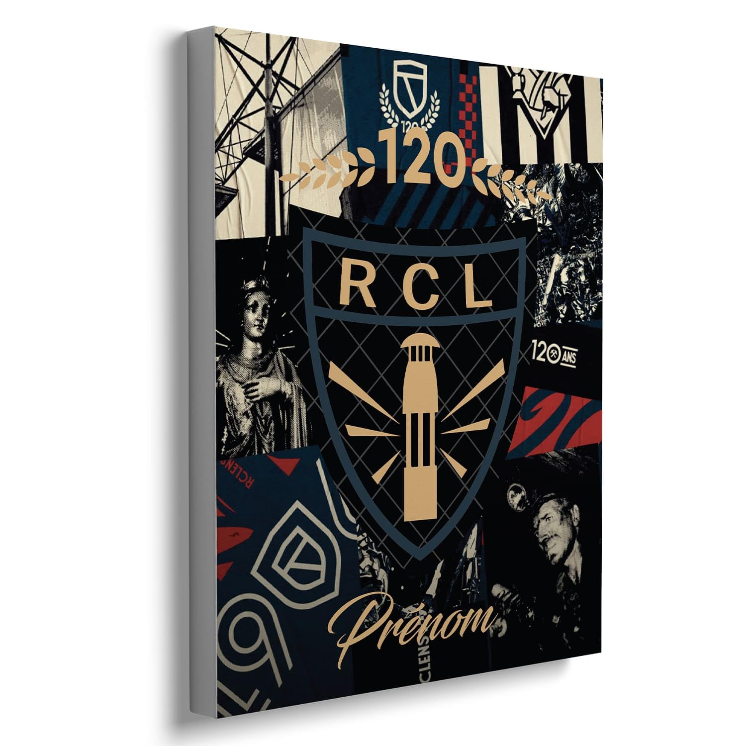 Toile Personnalisable RACING CLUB DE LENS – Sainte Barbe | Format 50x40 cm | Prénom au choix | Décoration Murale Supporter RC Lens | Edition 120 Ans – Fabriqué en France | Idée Cadeau Fan de Foot