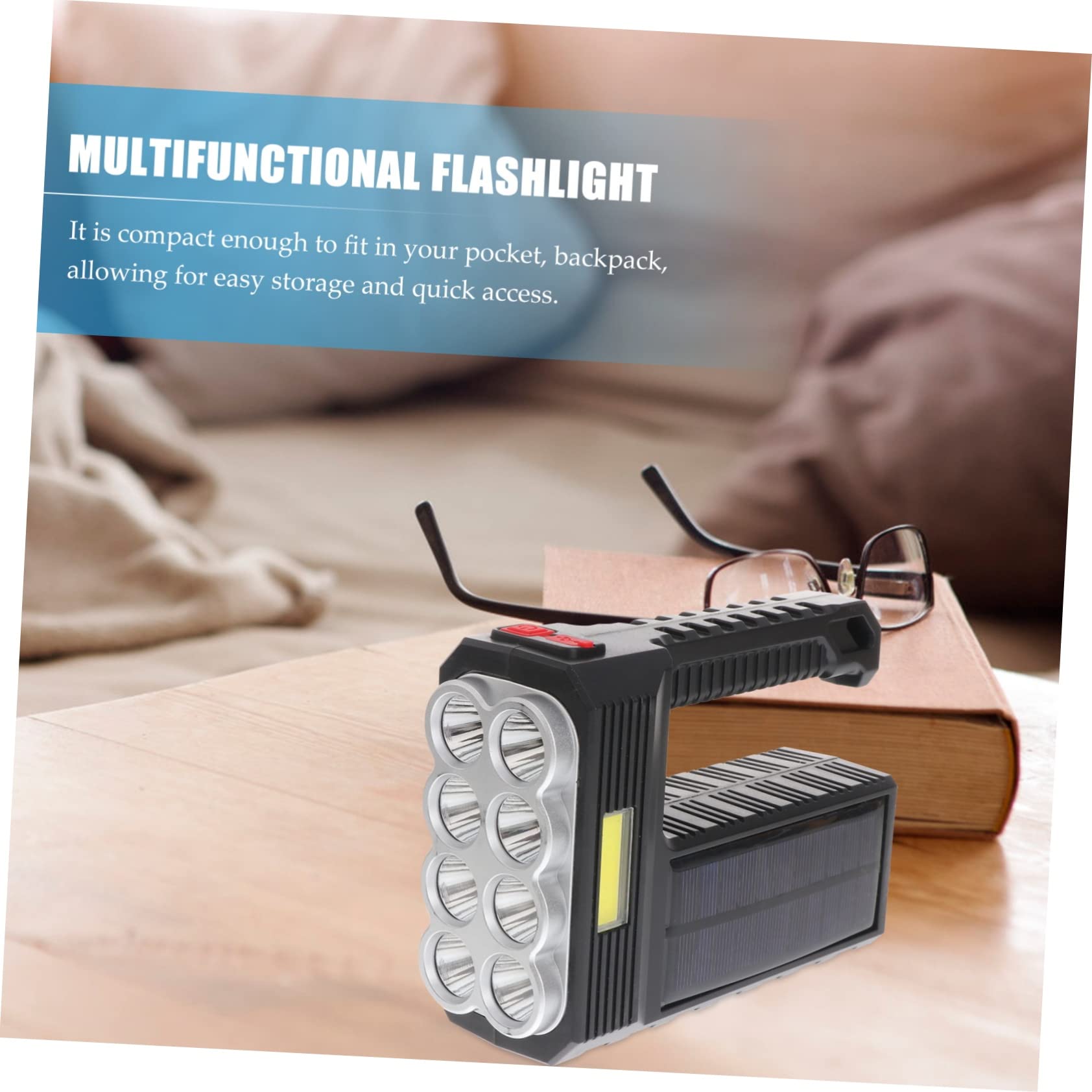 ORFOFE Torcia Solare da Campeggio LED Portatile, Ricaricabile, in Abs, Ricarica Usb, per Attività All'aperto e Pesca, 1200