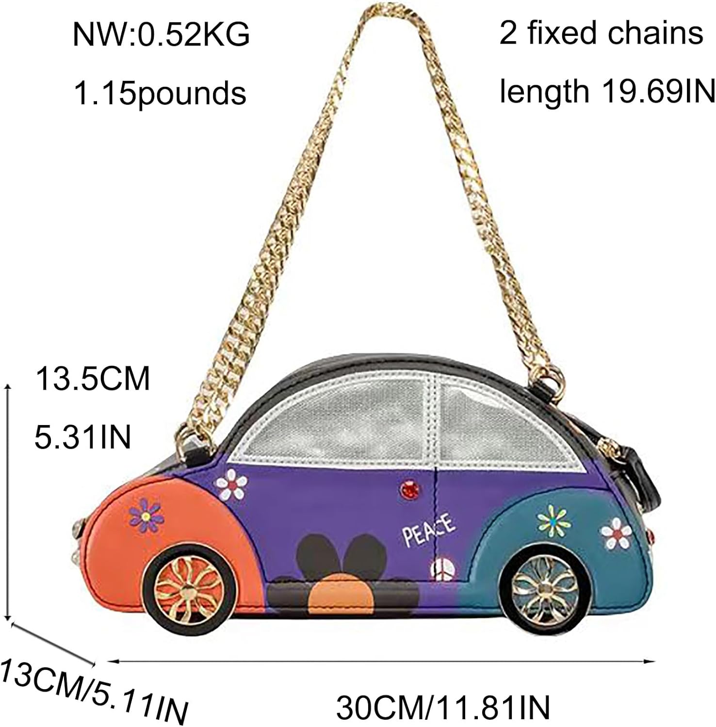 Women PU Leather Car Shaped Chain Shoulder Bag Handbag Purse - Image 4