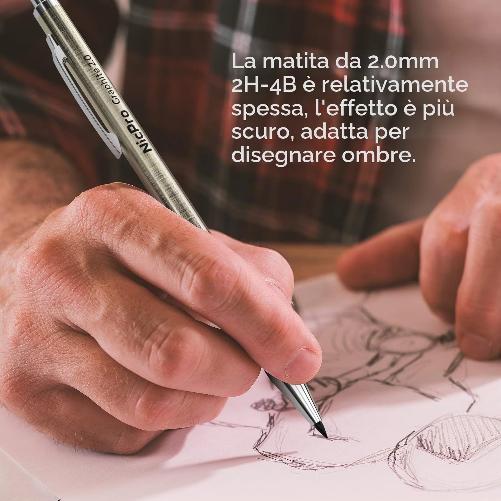 Nicpro 6 Pezzi Matite Meccaniche Set 0,3 0,5 0,7 0,9mm 2mm Portamine per Artista Disegno
