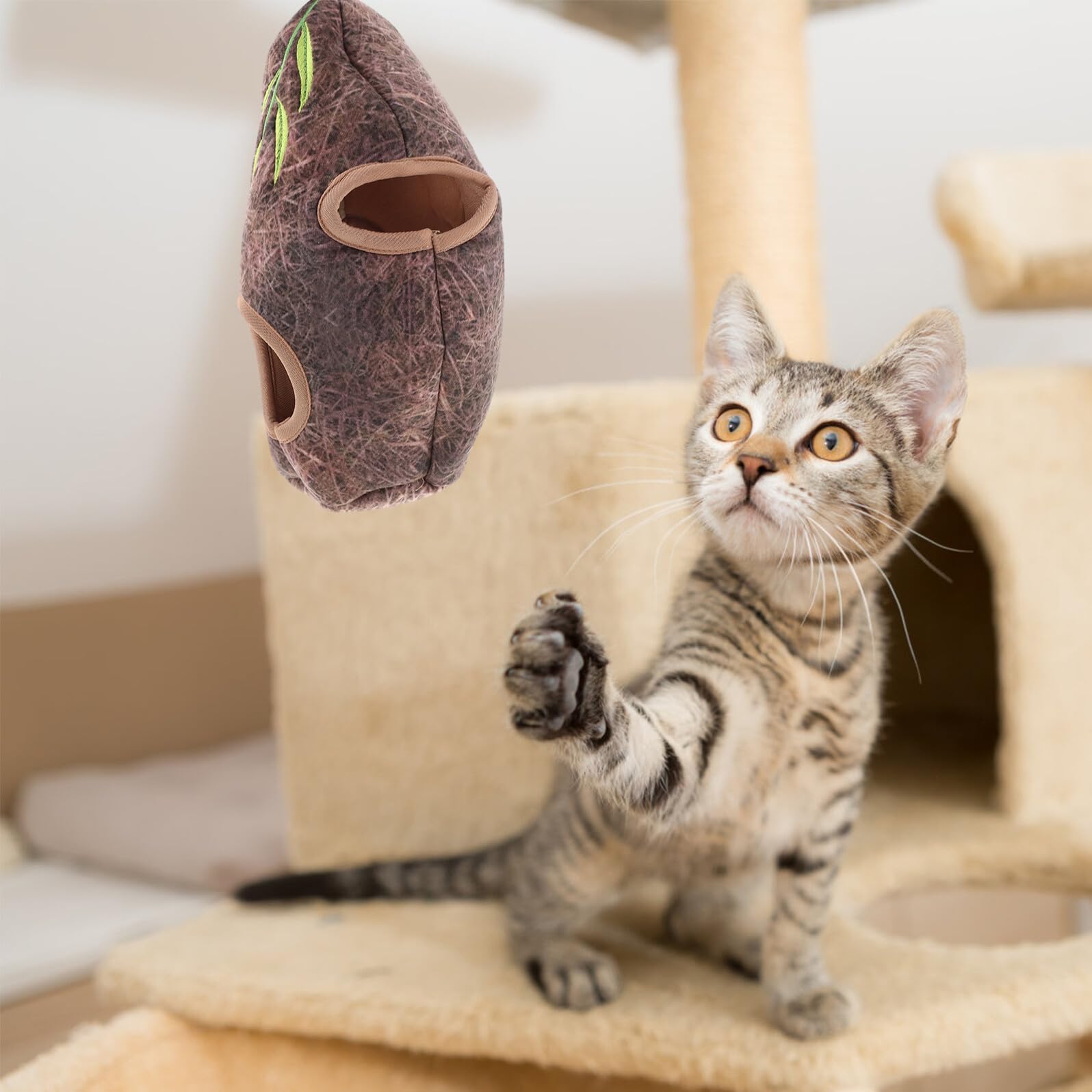 Lurrose Interaktives Katzenspielzeug zum Kauen und Spielen mit Plüschvogel Satz aus Pp Baumwolle und Baumhöhle für Katzen und Kätzchen im Innenbereich