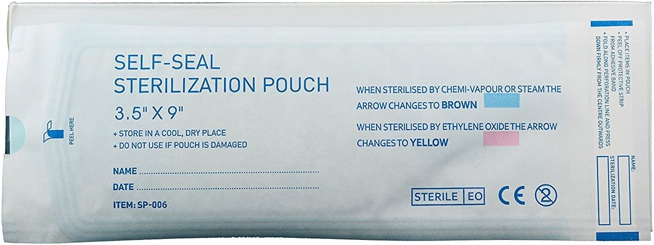 Sterilization Pouches 3.5”x9” Self-Sealing Autoclave Bags with Indicators for Professional Surgical Instrument Cleaning by P&P MEDICAL SURGICAL Box of 200