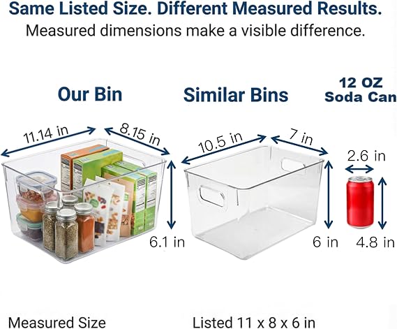 MOONEDGE 4 Pack Clear Plastic Storage Bins 11x8x6in Storage Containers