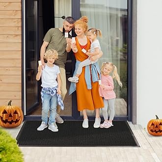 BLADO Washable Door Mats Indoor & Outdoor - Non-Slippery Heavy Duty - Stylish & Large Rubber - Perfect Dust Grabbing Doormats (Black, 90cm x 120cm)