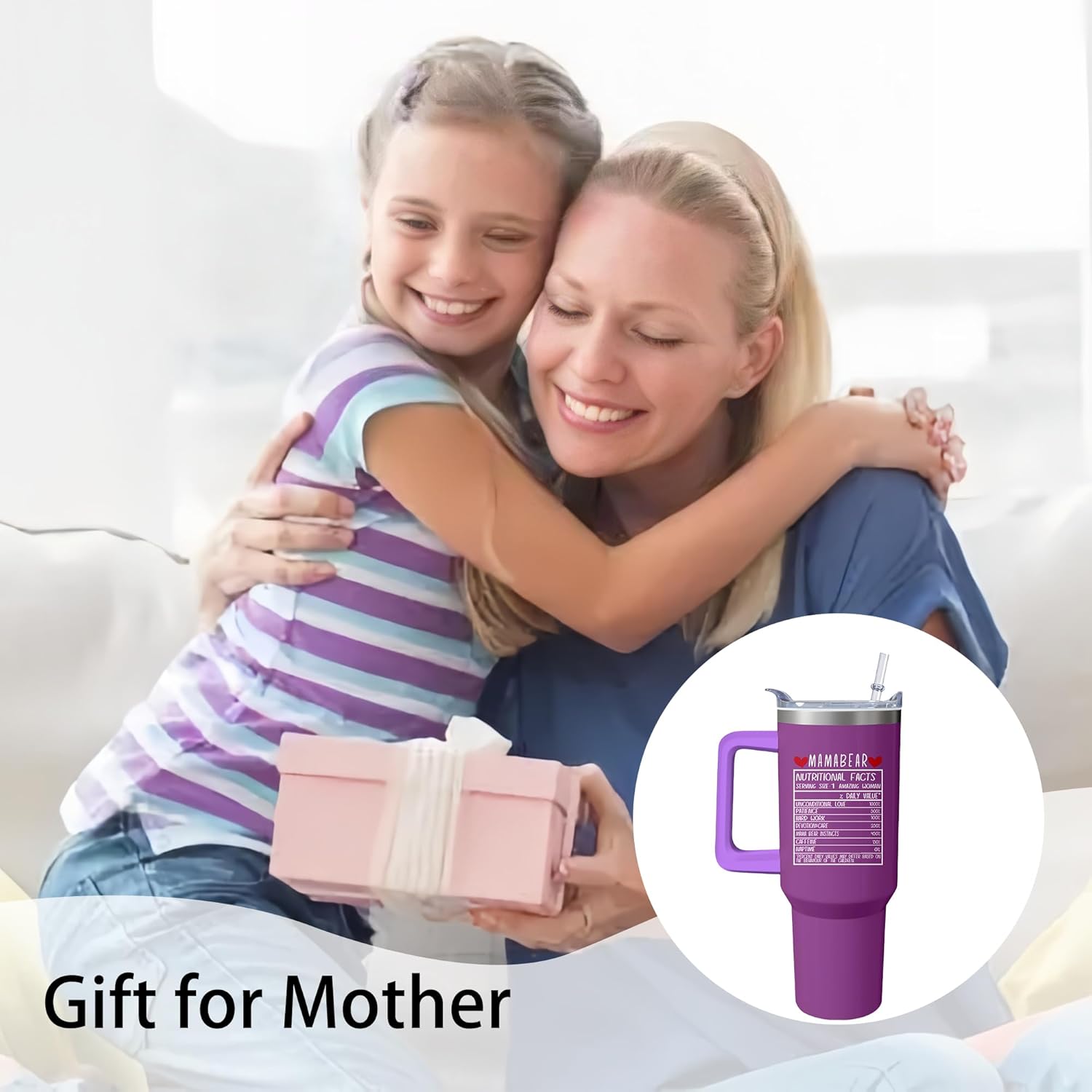 40oz Mama Bear Tumbler with Handle and Straw, Best Mommy Insulated Stainless Steel Cup, Travel Coffee Mug Water Bottle, Mothers Day Birthday Gifts for Mom from Daughter - Image 5