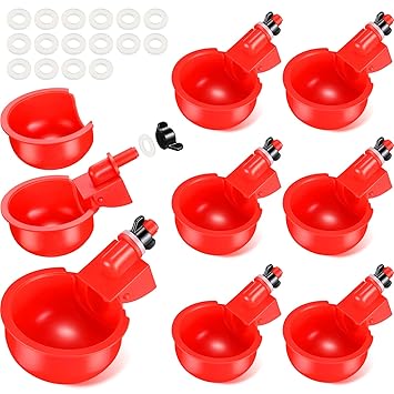 8 Packs Automatic Chicken Water Cup Large Waterer Kit for Poultry Automatic Chicken Water Dispenser DIY Chicken Water Nipple Red Duck Feeder for Water Suitable for Chicks Duck Goose Turkey and Bunny