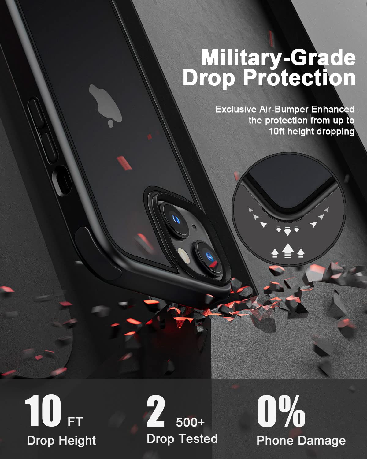 Coque IPhone 14 Pro MobNano 360° Antichoc - Transparente, PC/TPU, Protection Renforcée Coins
