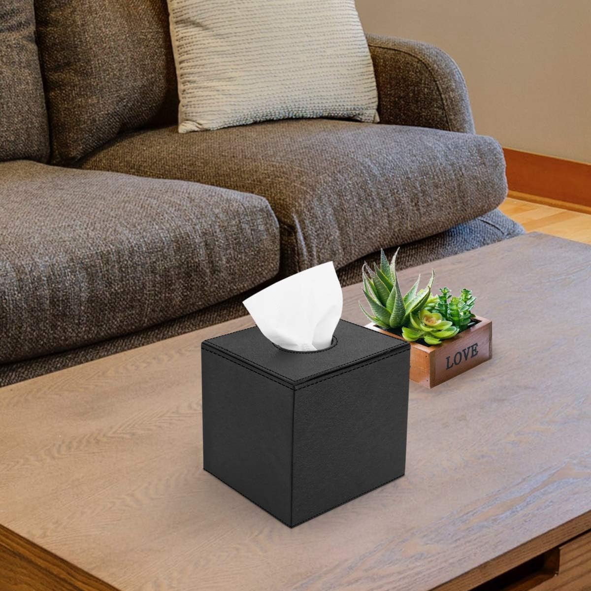 Luxspire PU Leather Tissue Box Cover, Roll Tissue Holder, Modern Square Paper Facial Tissue Holder Case Dispenser Napkin Organizer for Bathroom Counter Tops Bedroom Car, Tissue Box Covers - Black : Home & Kitchen