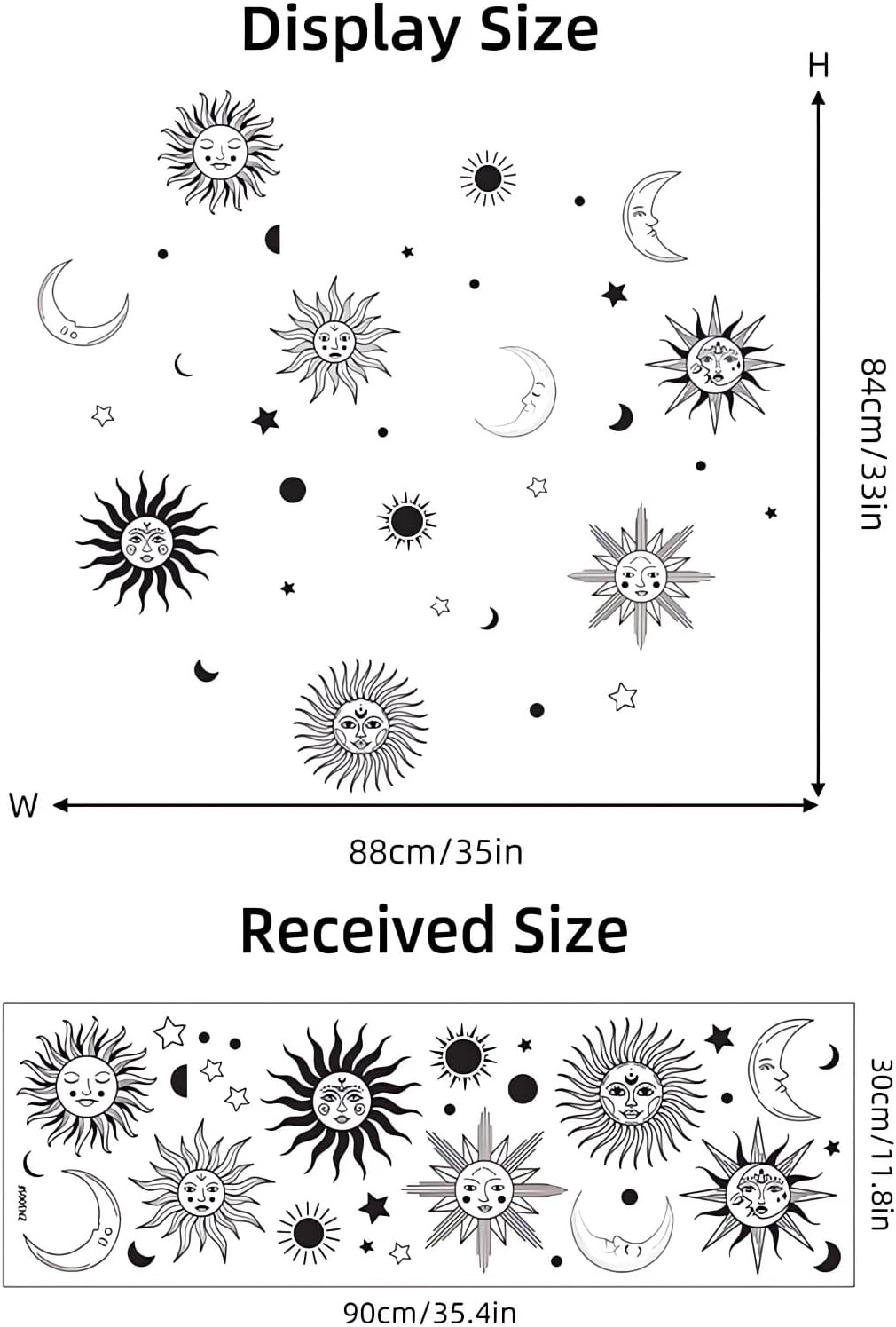 Gothic Sun Moon Star Wall Stickers, sacinora Human Face Crescent Wall Decals Removable Vinyl Peel and Stick for Living Room Bedroom Boho Ethnic Home Decorations