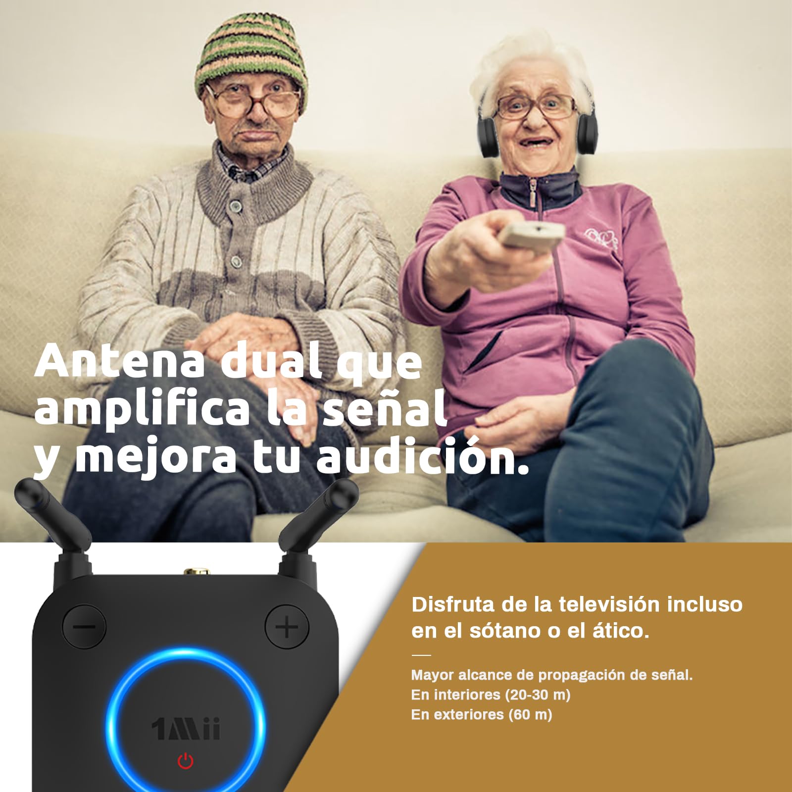 1Mii B06TX Transmisor Bluetooth 5.3 para TV a 2 Auriculares Bluetooth, Adaptador Audio TV con Control de Volumen, Entrada Óptica, Coaxial, AUX/RCA, aptX Baja Latencia/HD, Largo Alcance