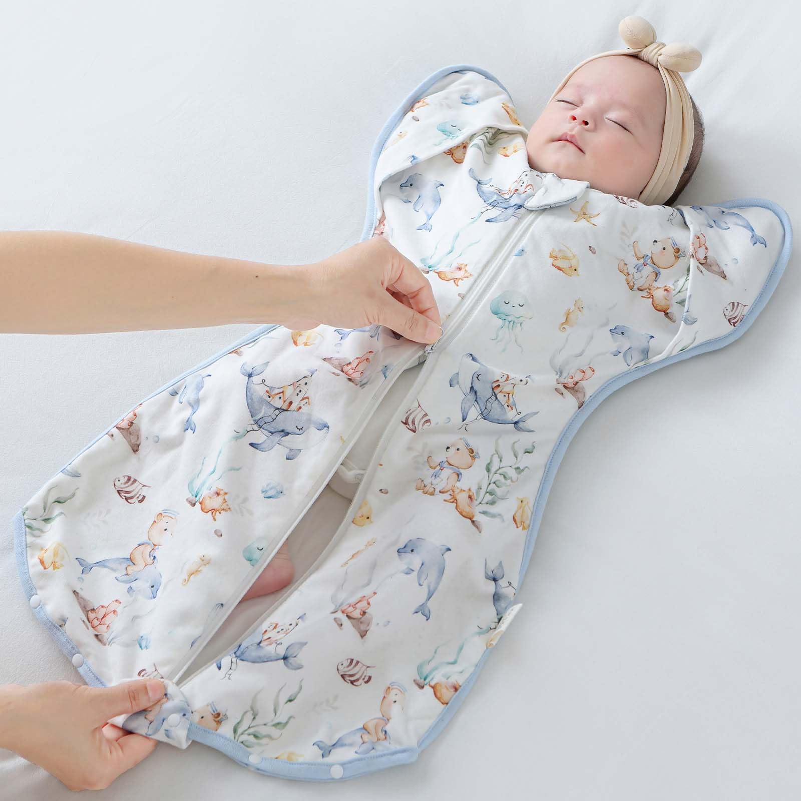 Bébé Gigoteuse 0.5 TOG avec Emmaillotage | Auto-apaisante pour Meilleur Sommeil & Réflexe de Moro | 100% Coton, Respirant | Sécurisée avec Liberté de Mouvement pour 0-6 Mois