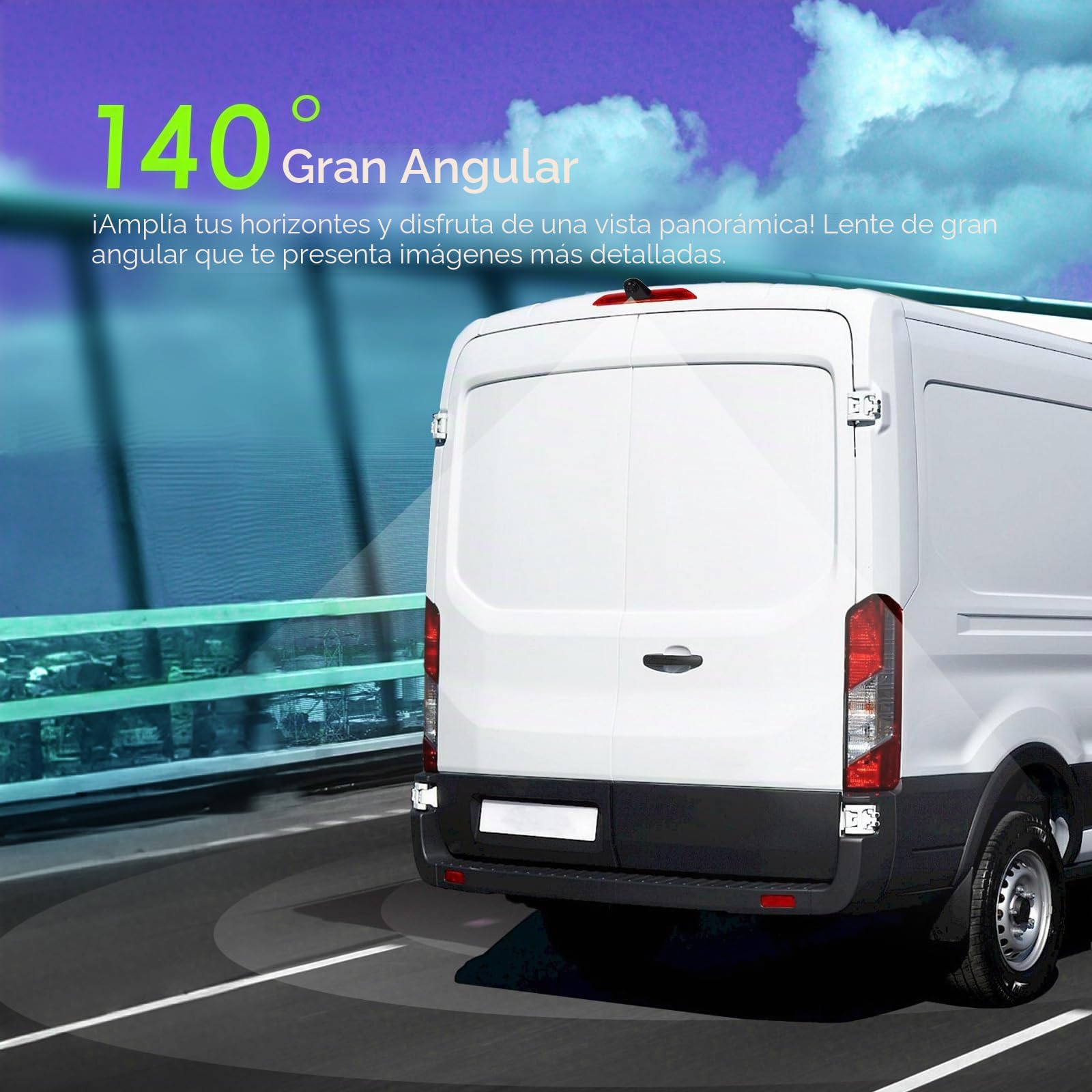 SIXWIN Cámara Marcha Atrás para Ford Transit 2014-2018, Específica Luz de Freno, 140° Gran Angular, IP67 Impermeable, Visión Nocturna, Conexión por Cable, Kit Completo de Instalación