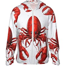 Sun Shirts Red Lobster Print Printed Sun Protection Hoodie Rash Guard Shirt Long Sleeve Fishing Running Outdoor