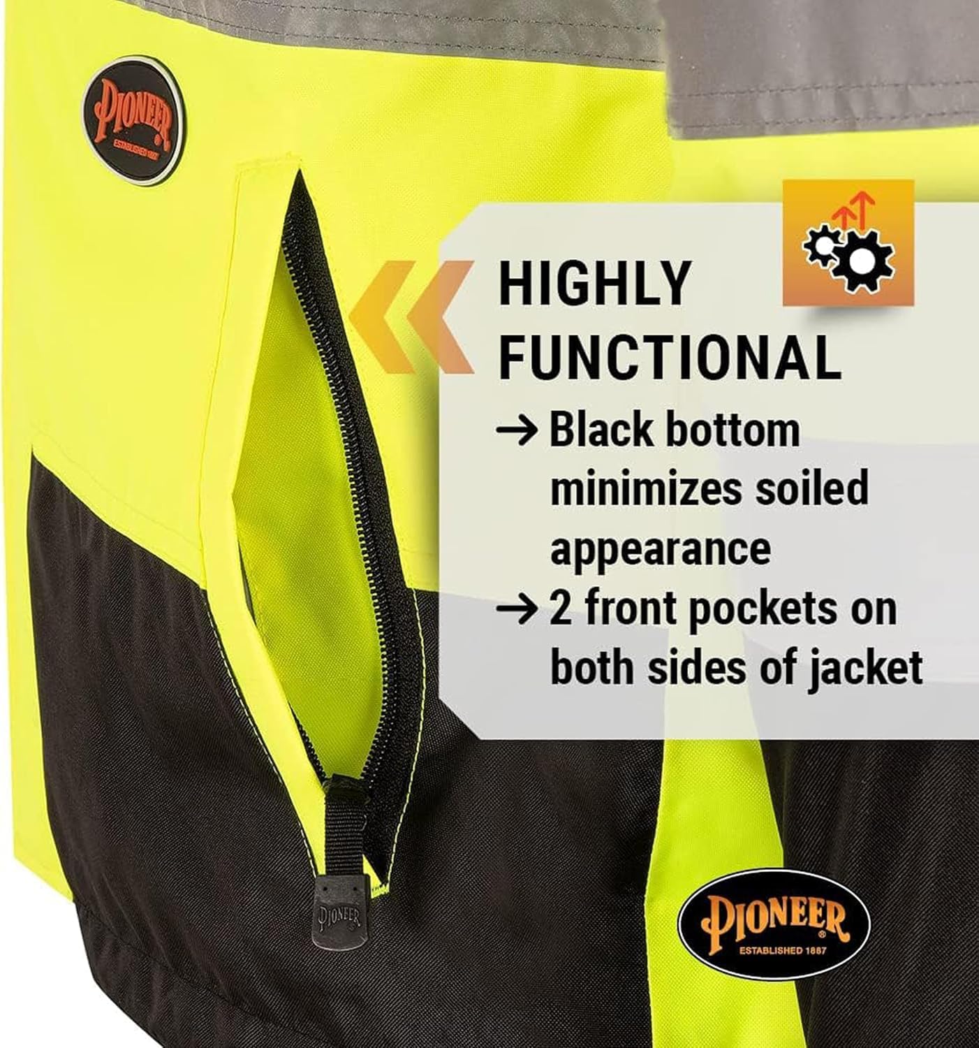 Pioneer Hi Vis 2-in-1 Safety Rain Jacket for Men & Women - Reverses to Black Puffer - Reflective Waterproof Gear - Class 3 - Image 7