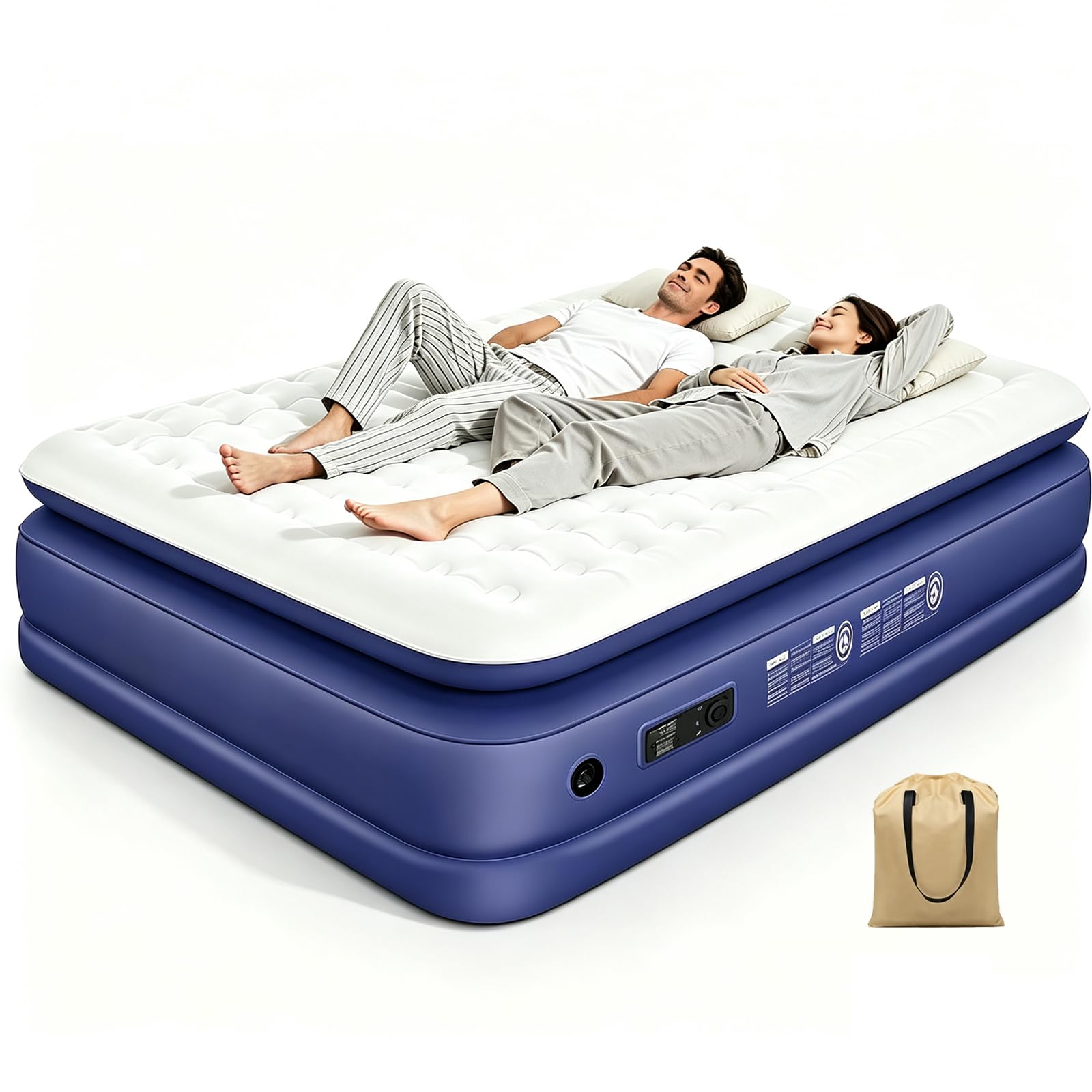 Luftmatratze 2 Personen Selbstaufblasend mit Akkupumpe | 203x152x45cm Luftmatratze Gästebett, Beflockt Wasserdicht, Doppellagige Luftsäulen, 295kg Tragfähigkeit für Camping & Zuhause