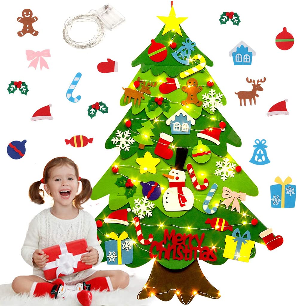 PATPAT® DIY Christmas Tree Decoration Items, Handicraft Felt Christmas Tree Pendant with 3.5M Christmas Light, Kids Christmas Gift DIY Christmas Home Decoration, Christmas Decorations Items