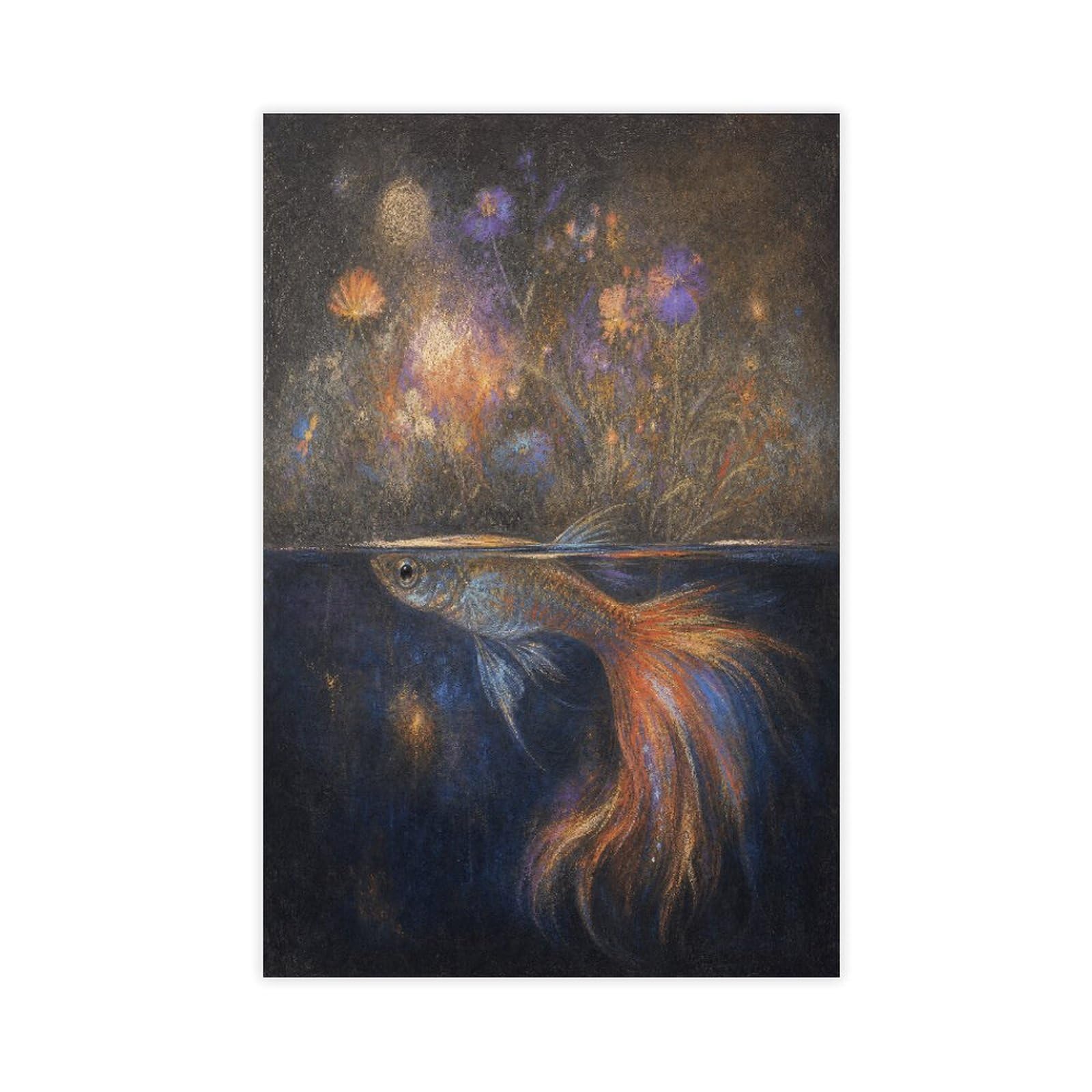 H3b8u2y5 Unframe-Style-2 Glowing Betta Fish Canvas Wall Art, Ethereal Aquatic