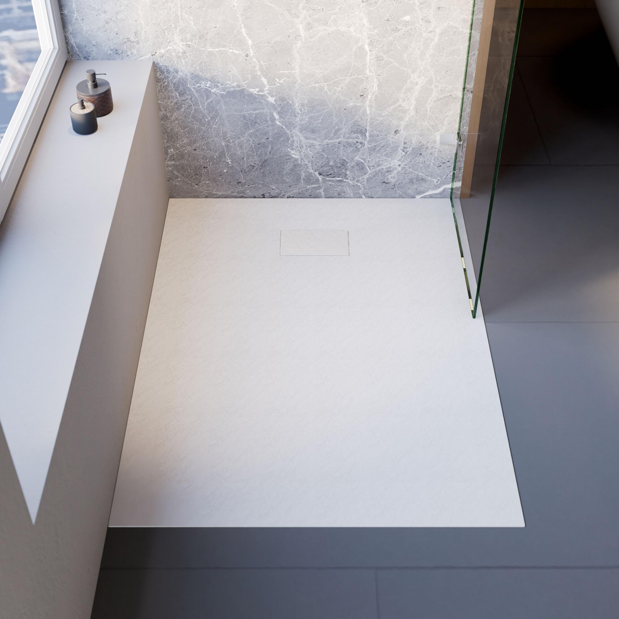 Schulte receveur douche 90x120x3 cm résine effet pierre blanc antidérapant | carré collecteur central