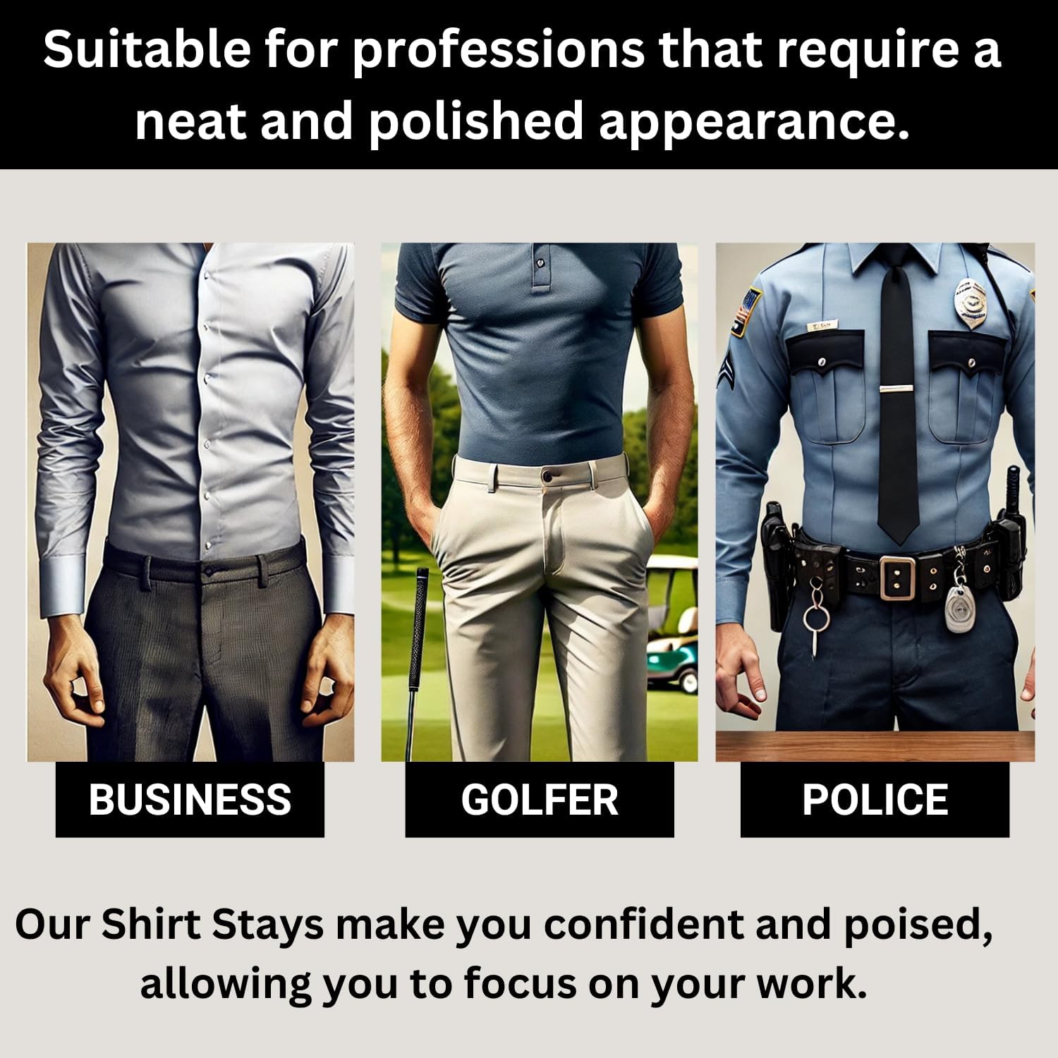 Hero's Pride Shirt Stays for Men - Adjustable Shirt Holders for Police, Golfers & Business Professionals - Keep Shirts Tucked & Socks Up - Durable Fasteners - Ideal for Uniform Wear