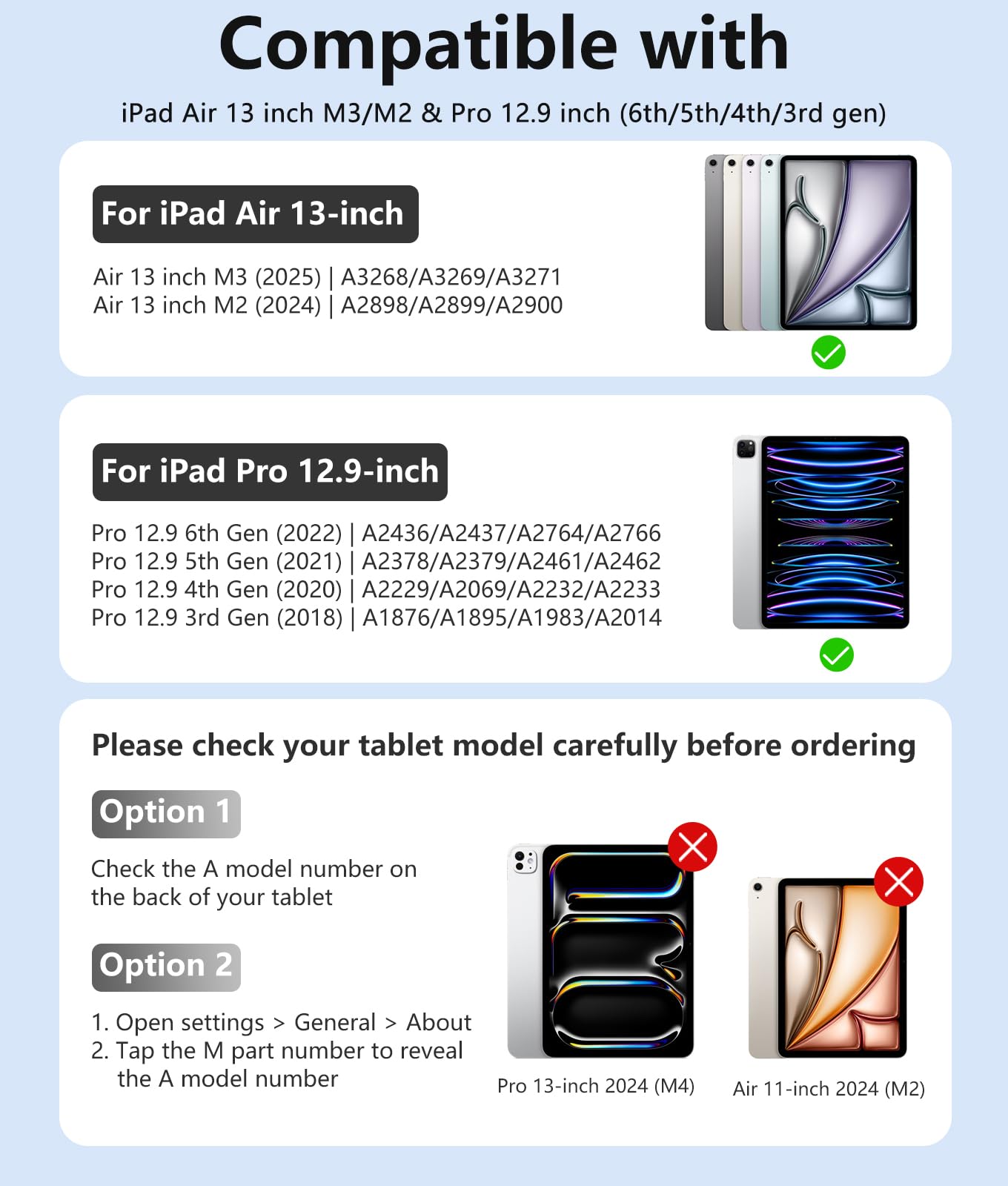 Harvopu for iPad Air 13 Inch & Pro 12.9 Case with Keyboard - Multi-Touch Trackpad, 7 Colors Backlit, Detachable Folio Keyboard Cover for iPad Pro 12.9 (6th, 5th, 4th, 3rd gen), Air 13 M3/M2 (): Black