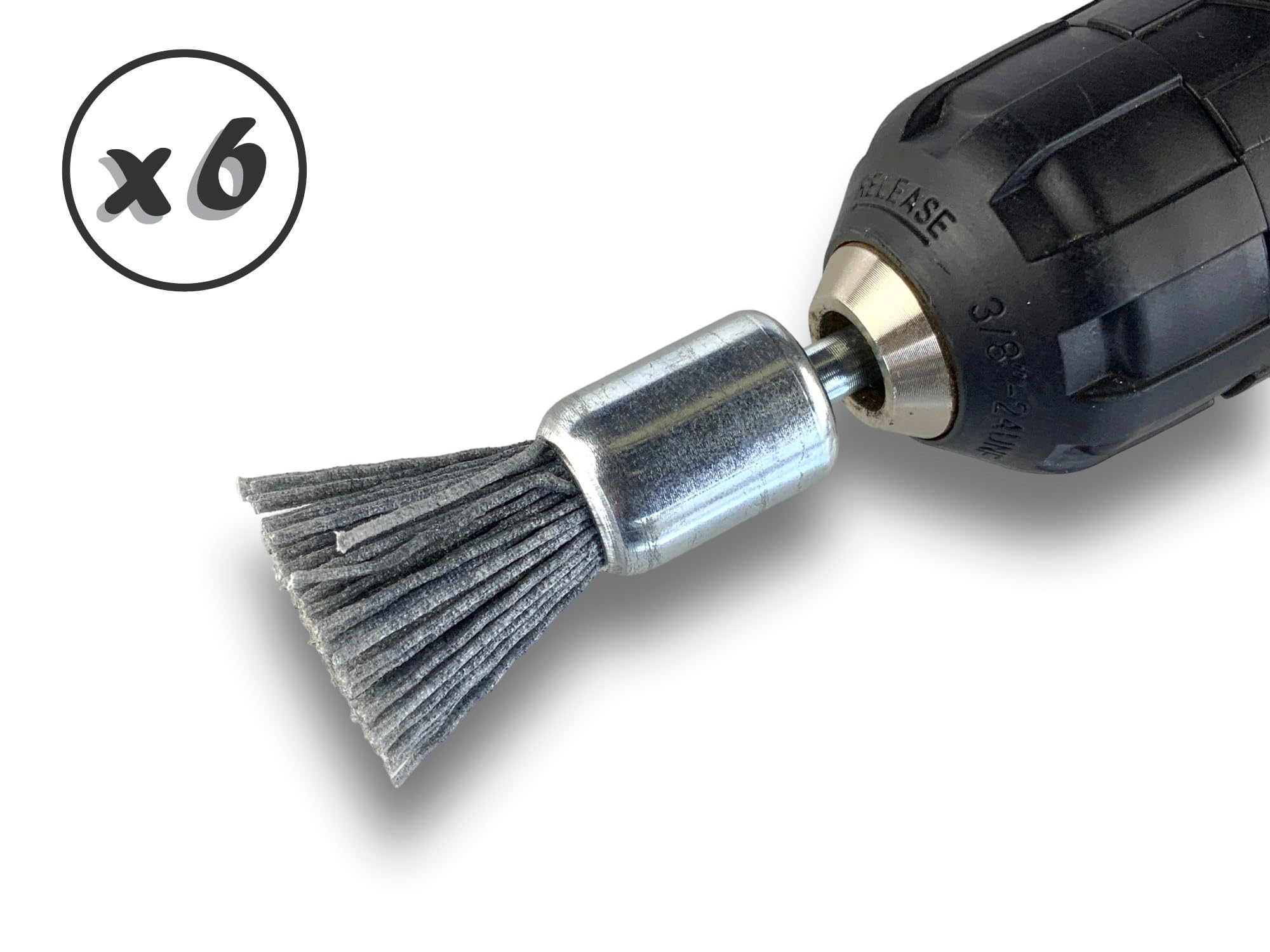 Zestaw 6 metalowych szczotek obrotowych z końcówką | Ø 18 mm | Wyściółka z węglika krzemu ziarno 120 | Do wiertarki lub wkrętarki z uchwytem | Szczotkowanie i zdejmowanie | Kibros 20KR18_120x6