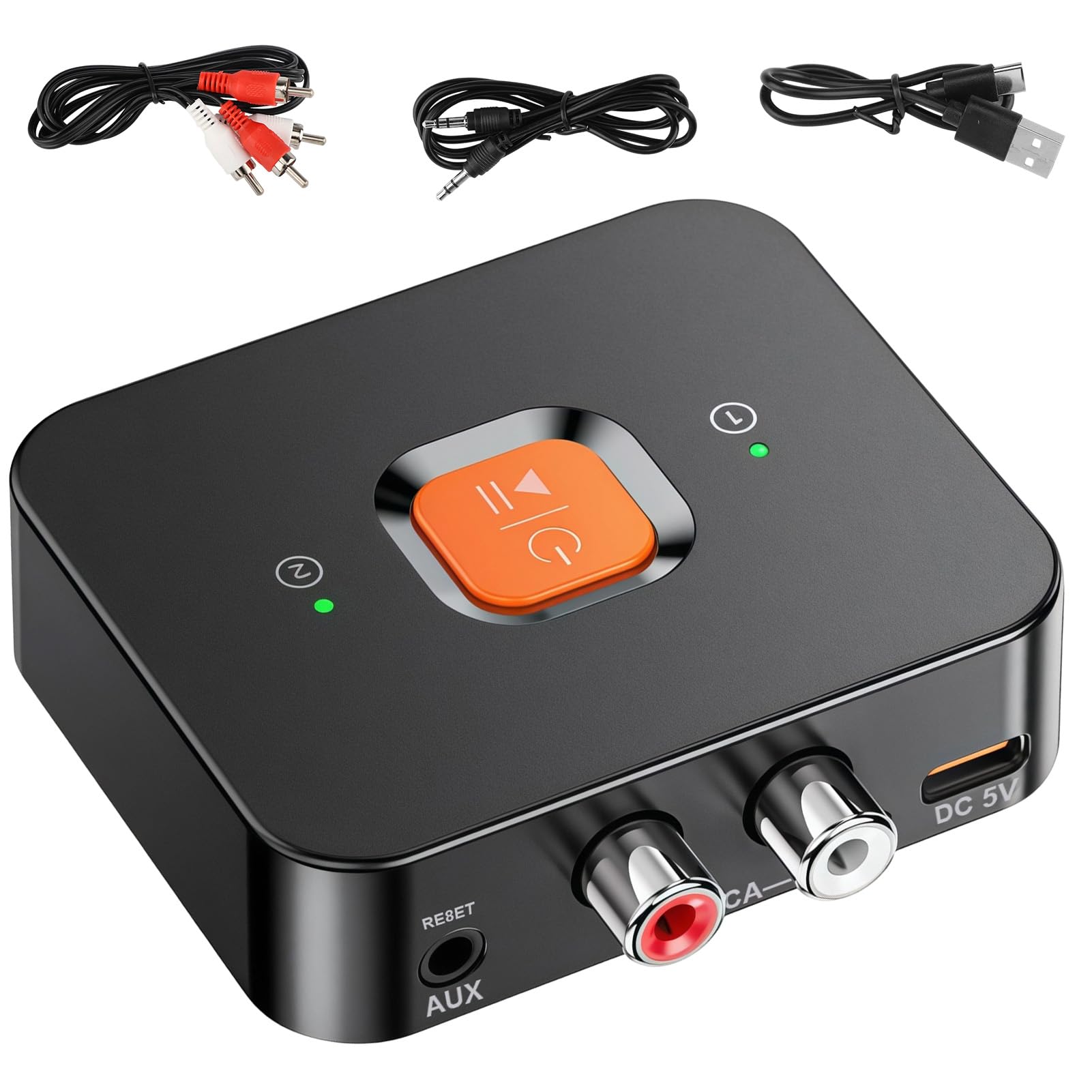 Receptor Bluetooth 6.0 Adaptador Audio AUX R CA 3,5mm HiFi para 2 teléfonos | Bluetooth 6.0, AUX/R CA 3,5 mm, doble conexión para 2 teléfonos, manos libres, compatible con HiFi, amplificador y altavoces