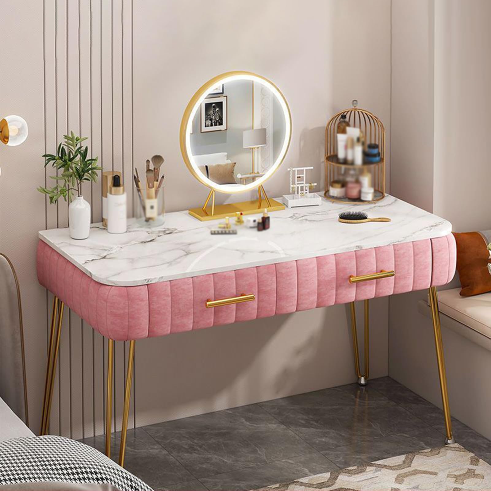 Tavolo da trucco a LED con specchio spazioso cassetto 3 modalità di illuminazione Design elegante perfetto per gli amanti della bellezza e decorazione della casa elegante stazione di trucco