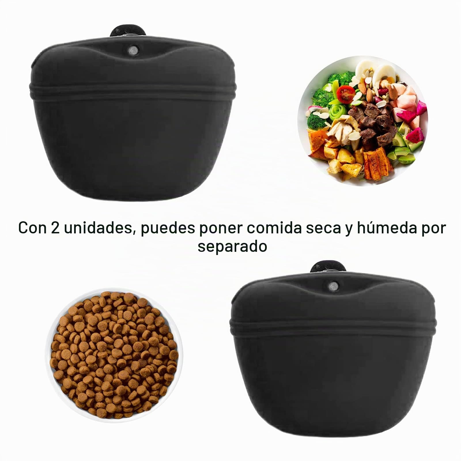 TSHAOUN 2Pcs Bolsa de Comida para Perros de Silicona Bolsa de Entrenamiento,Bolsa para golosinas para Perros para la Cintura para Entrenamiento de Perros,con Clip para la Cintura (2 PCS)