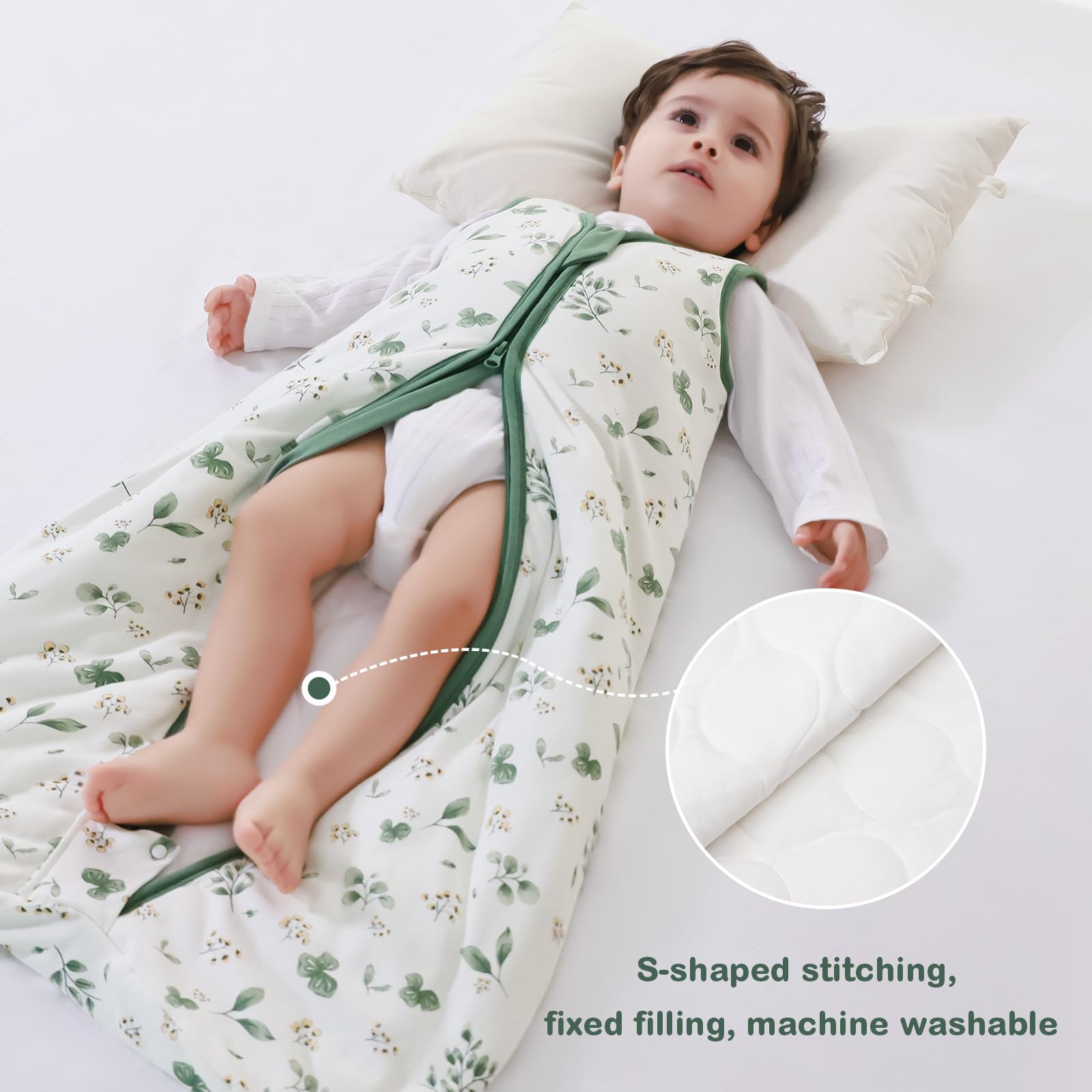 Mosebears Sacco nanna invernale per bambini, 2,5 tog, 100% cotone, per diverse misure dalla nascita all'età di 24 mesi(Plant,12-18 mesi)