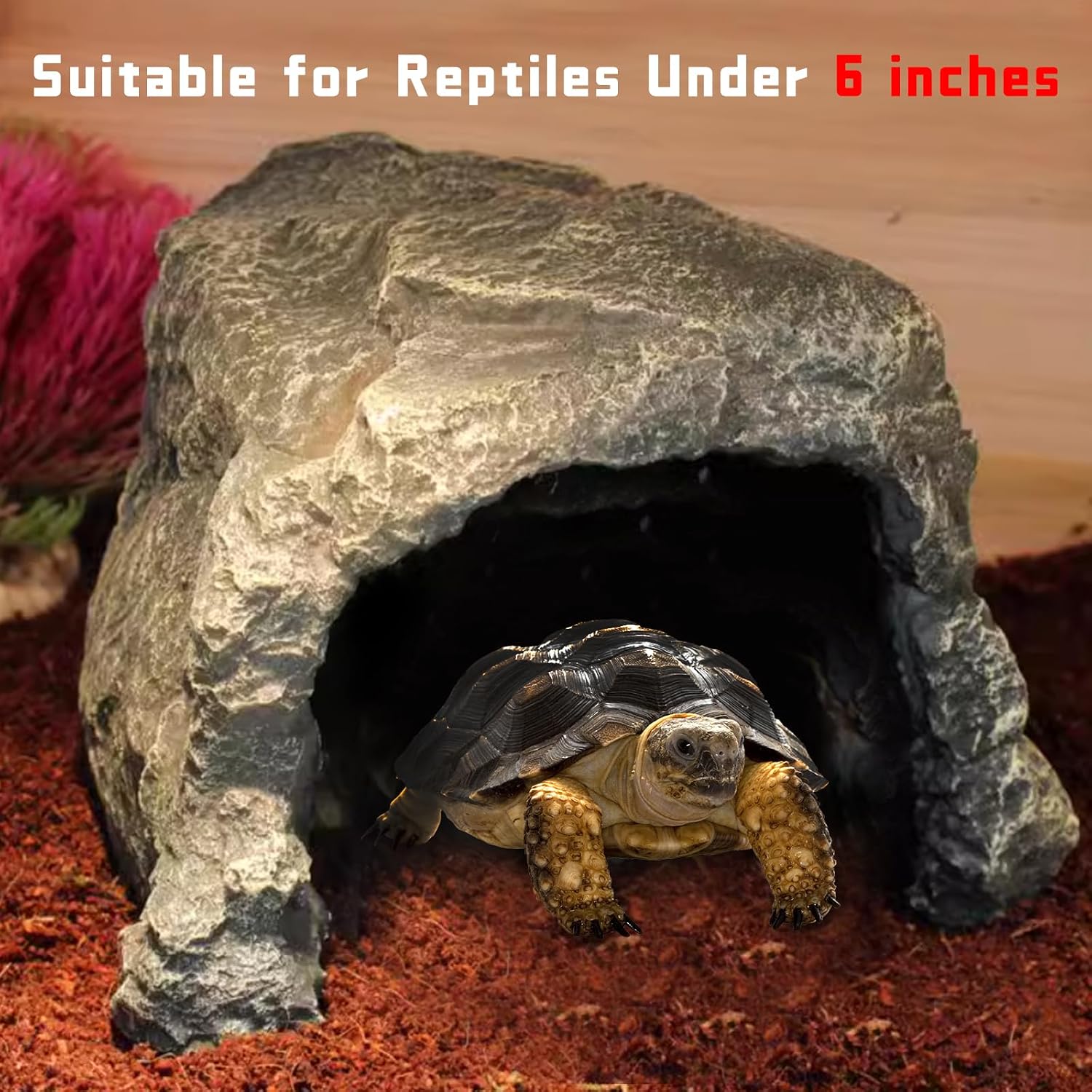 Tfwadmx Reptile Hideout, Tortoise Hide Cave, Turtle Hideout with Bendable Vines Leaves, Resin Rock Cave Habitat Hidden for Turtles Tortoise Bearded Dragons Lizards Geckos Snakes