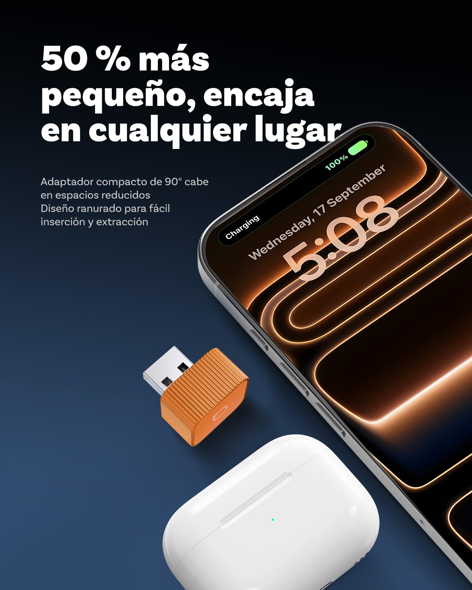 OTTOCAST Mini 3.0 Slim 2026 Upgrade Adaptador Wireless CarPlay, 2-en-1 para iPhone & Android Auto, Convierte CarPlay y Android Auto por Cable a inalámbrico, Naranja