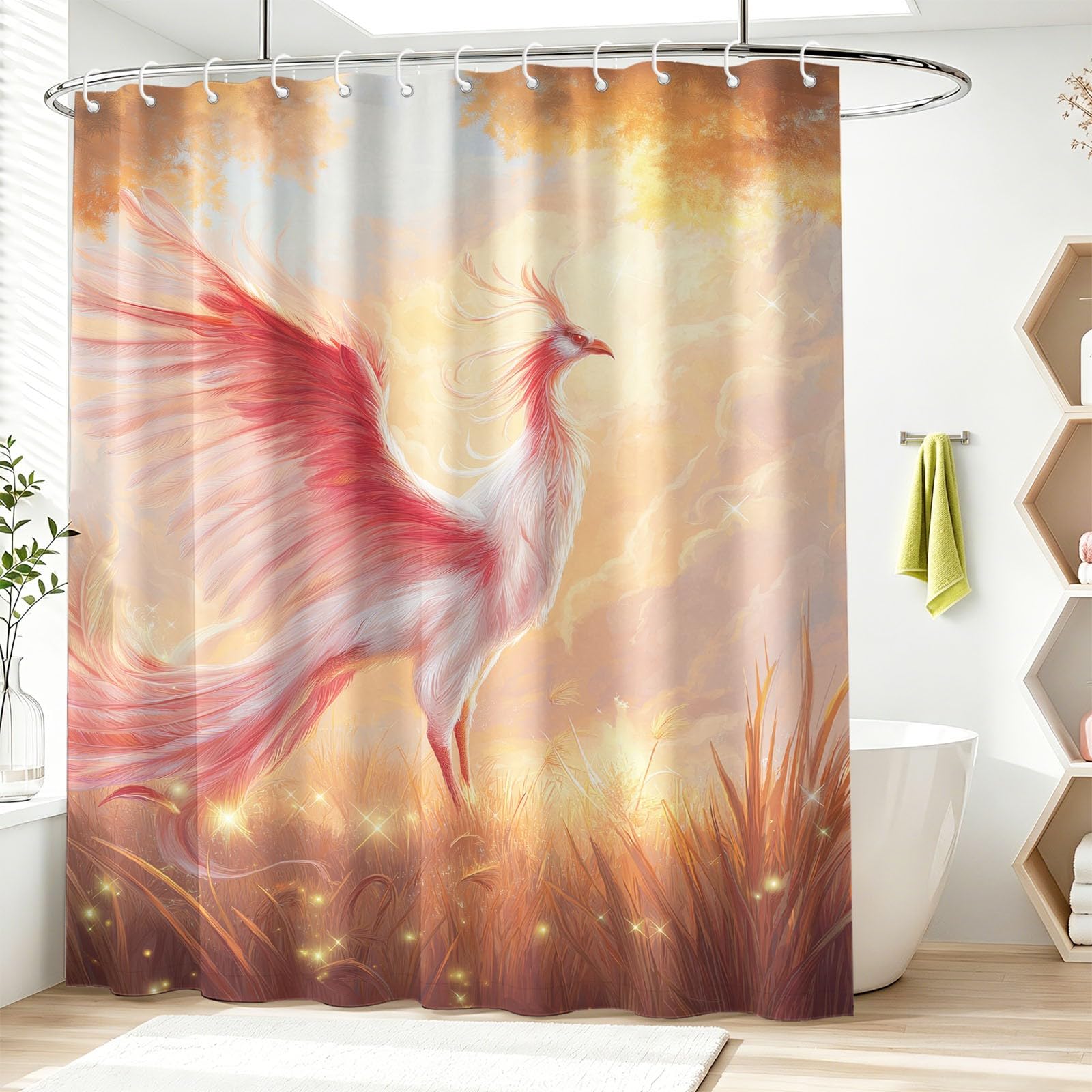 Mythical Creatures - Tenda da doccia per bambini, ragazzi e adulti, in tessuto resistente alla muffa, impermeabile, 240 x 200 cm, arancione