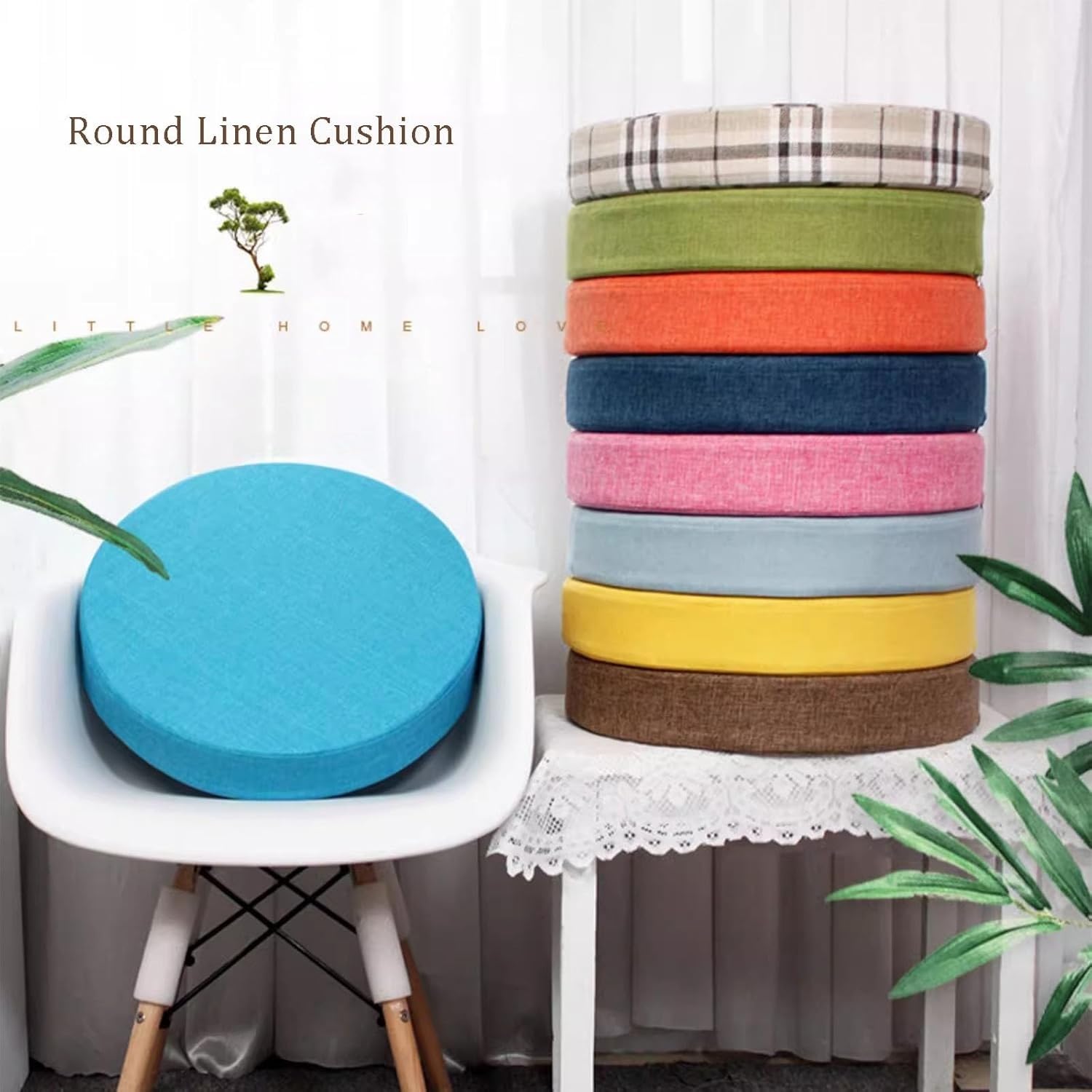 Cuscino rotondo in lino, lavabile, in schiuma ad alta densità, per meditazione, rimovibile, per ufficio, cucina, sedie da giardino