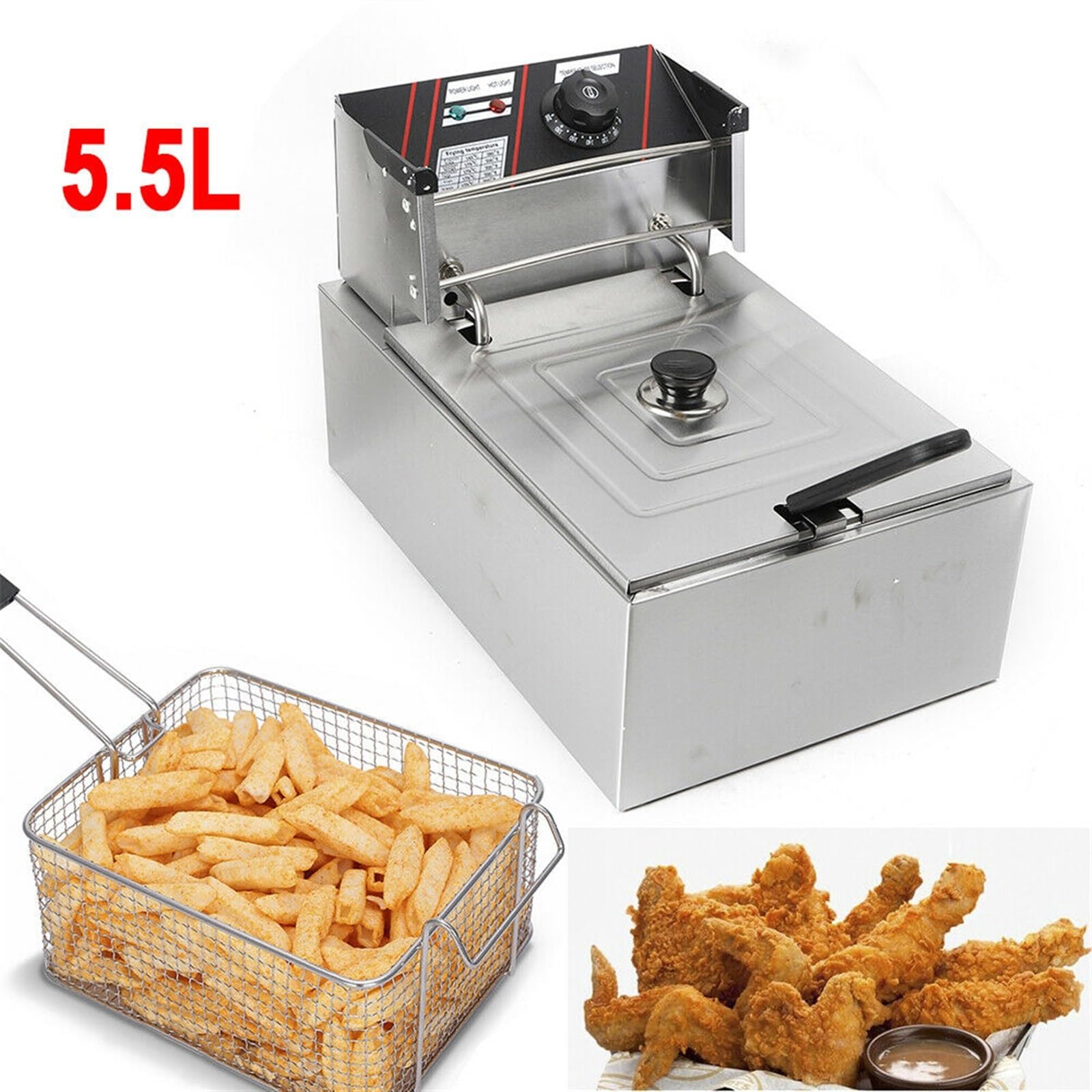 Frytkownice, Frytownica elektryczna 5, l Termostat do głębokiego smażenia ze stali nierdzewnej z plastikowymi uchwytami Pojedyncza frytownica 2500 W