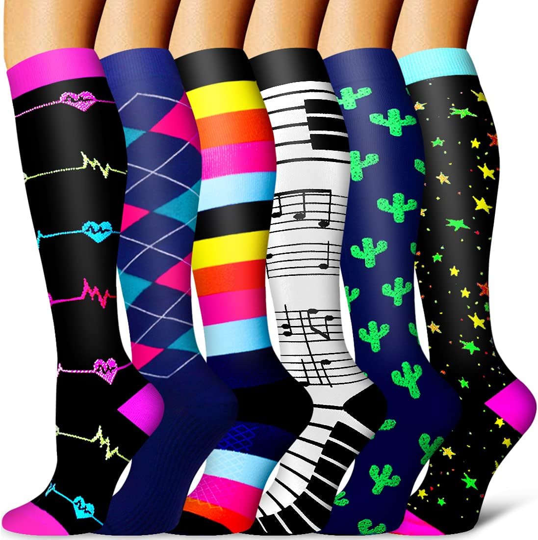 6 Pack Copper Compression Socks for Women & Men - Best Support for Nurses, Recovery, Running, Athletic