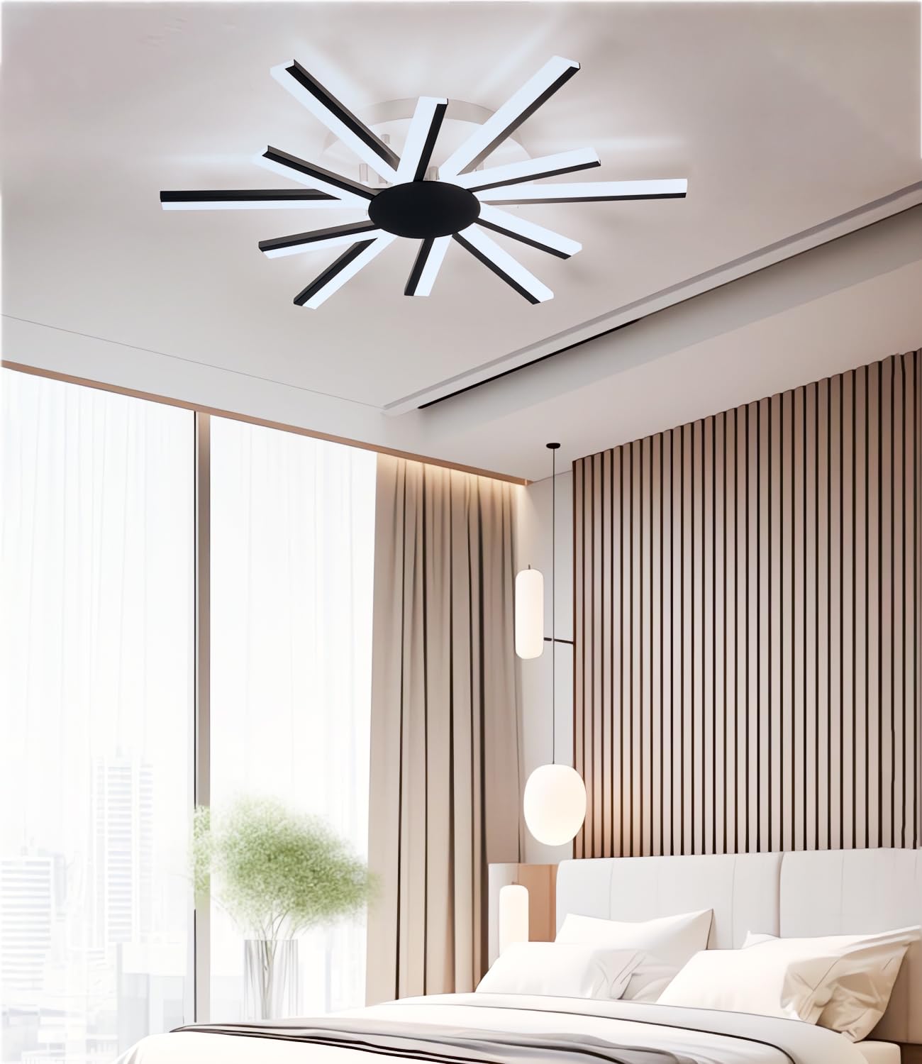 LIYYANG Modern Dimmable LED Ceiling Light Living Room Ceiling Lamp 12 Heads Creative Ceiling Lights Circular Ceiling Lighting with Remote Control for Office Coffee Shop Villa (Black, Φ80cm) — image 1