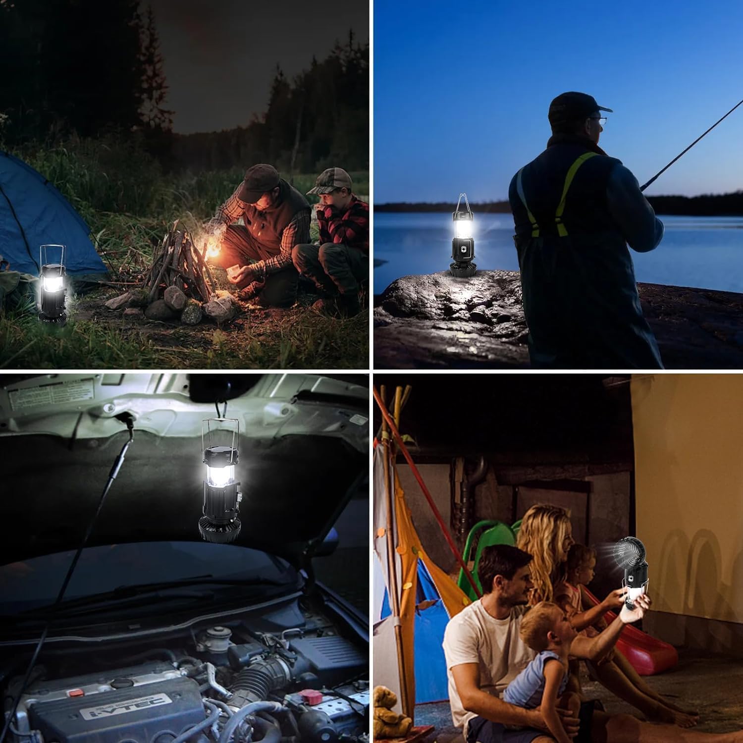 Confezione da 4 lanterne solari portatili ricaricabili - Lanterna da campeggio pieghevole leggera a LED per interruzioni di corrente, kit di sopravvivenza per tenda esterna