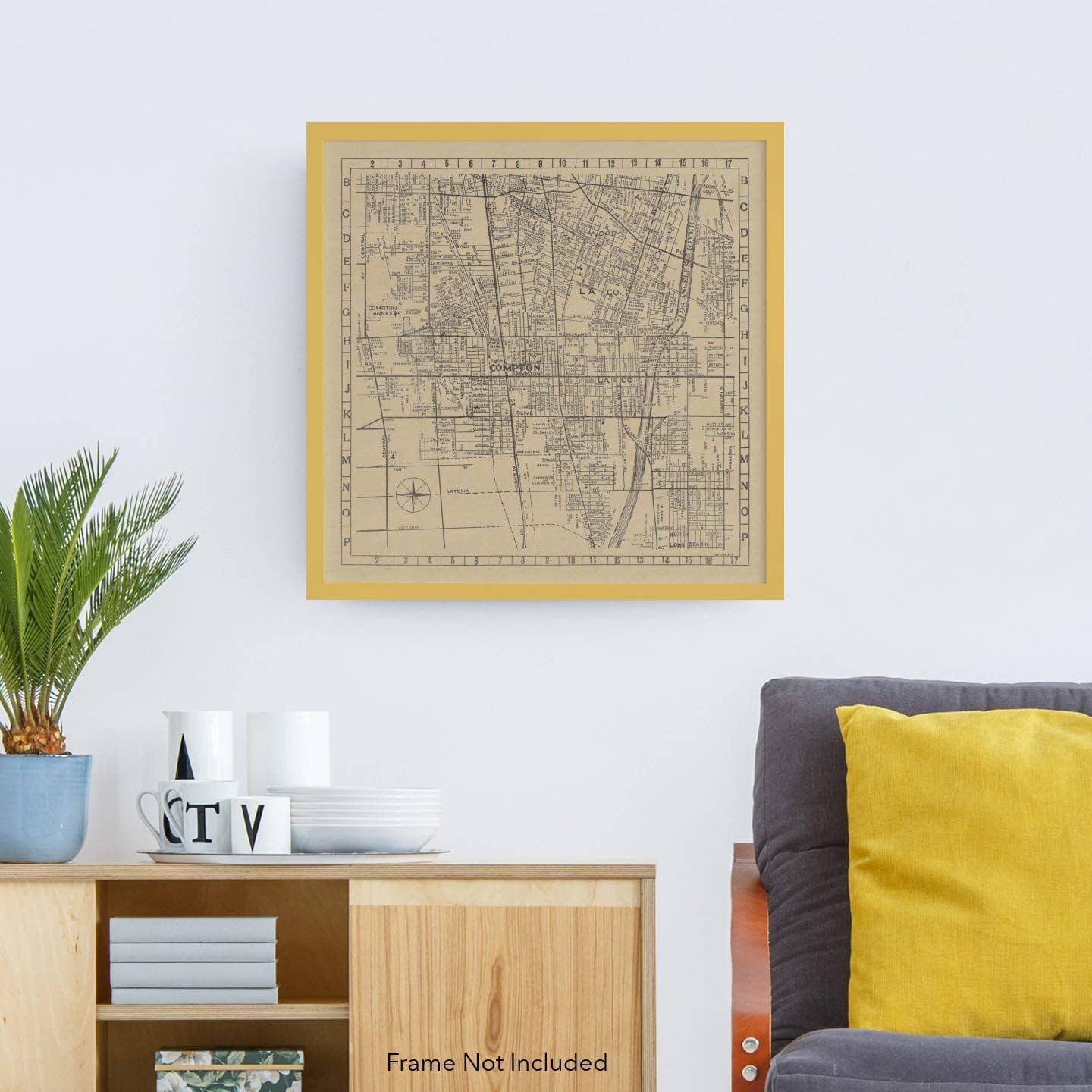 Antiguos Maps Illustrated Streets of Compton, Los Angeles, California circa 1946 | Includes Lynwood, Long Beach, LA County | Art Print Poster Vintage Wall Decor | 24 x 24 inches (610 x 610 mm)