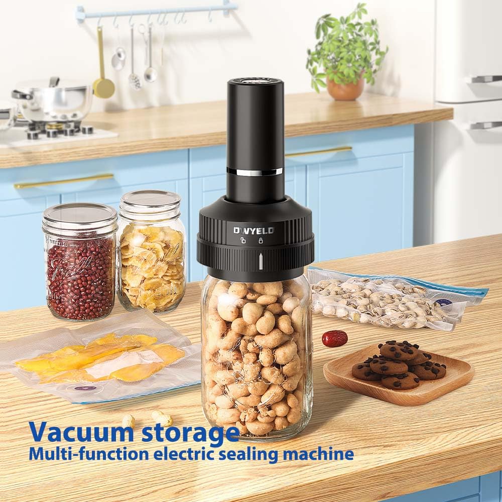 Elektrischer Vakuumierer für Einmachgläser, 3 in 1 Electric Mason Jar Vacuum Sealer Kit für Breite und Normale Öffnung, Vakumierergerät zur Aufbewahrung und Gärung von Lebensmitteln