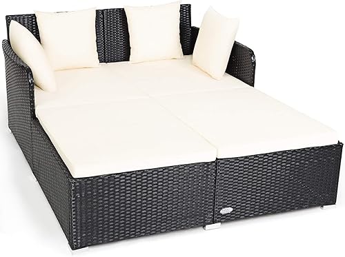 COSTWAY Almohadas de sofá de ratán para patio al aire libre, color beige